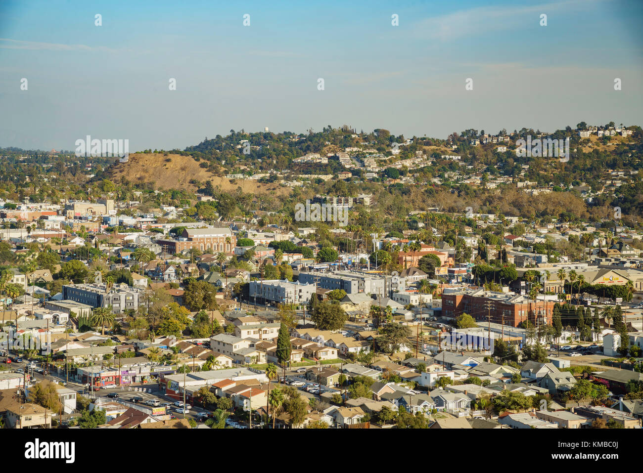 Aerial view of the cityscape of Highland Park, Los Angeles, California, United States Stock Photo