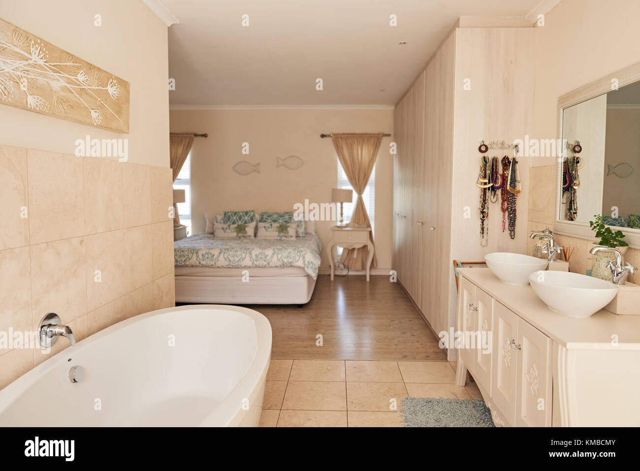 Contemporary bathroom interior in a stylish suburban home Stock Photo
