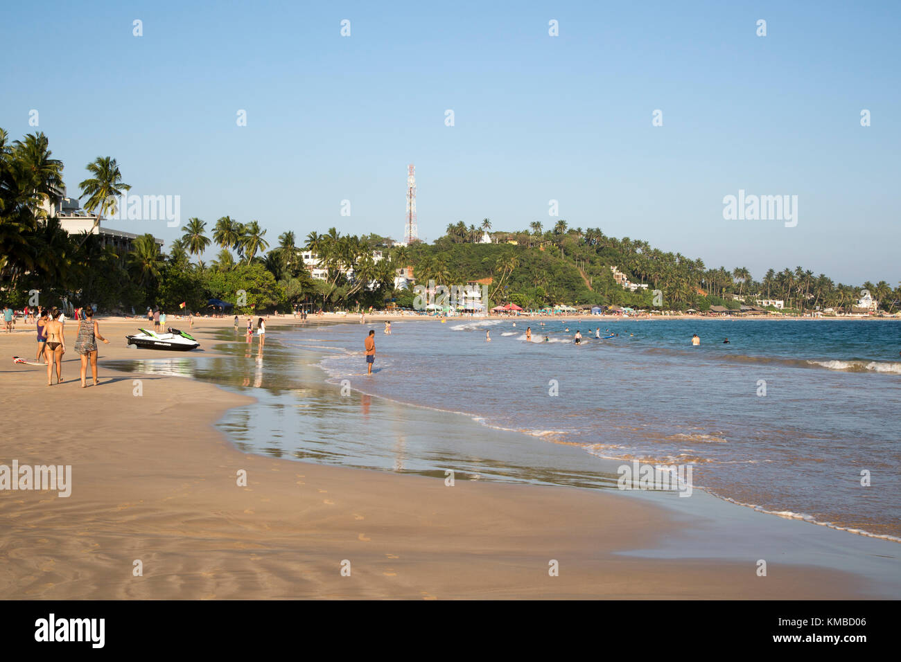 Sandy beach around the bay at Mirissa, Sri Lanka, Asia Stock Photo