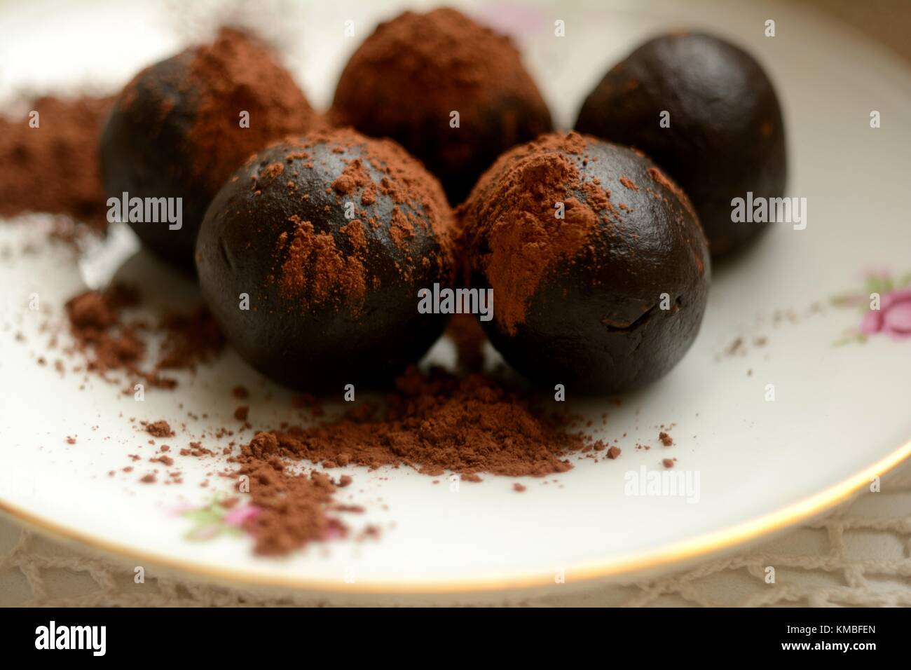 Cocoa dusted chocolate date truffles Stock Photo Alamy