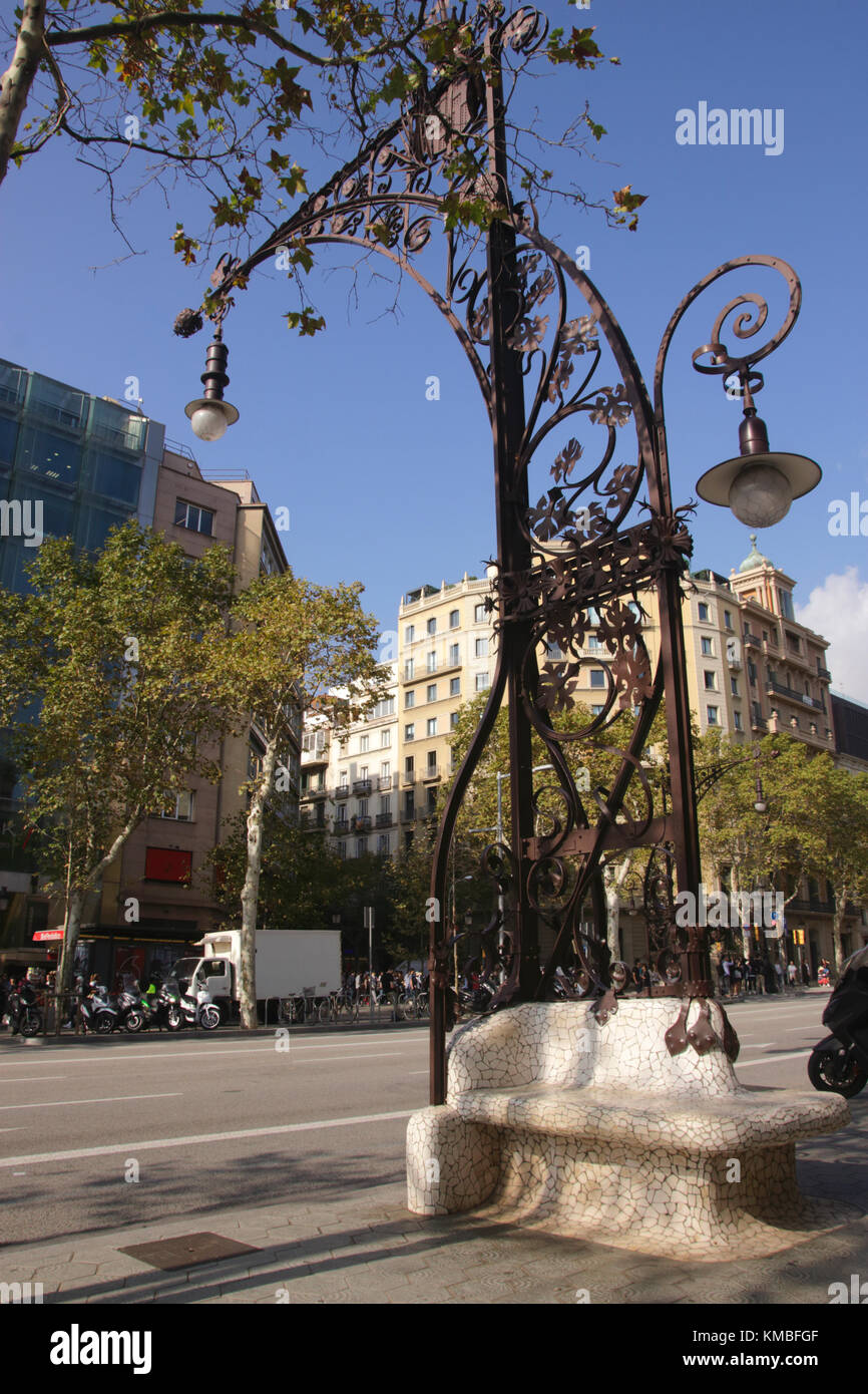 Lamp Post Passeig de Gracia Eixample Barcelona Spain Stock Photo