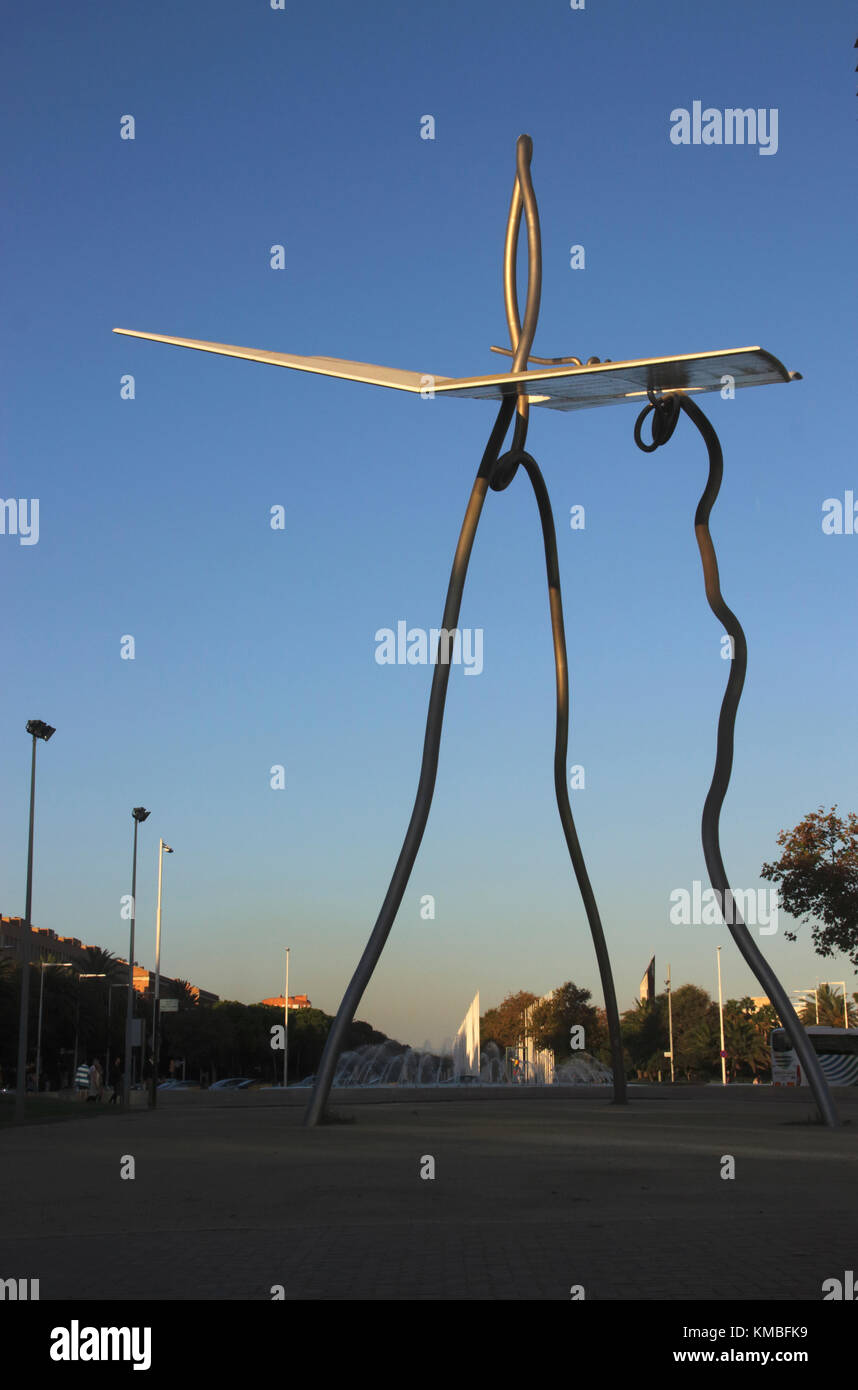 Sculpture by David I Goliat Parc de les Cascades Vila Olimpica Barcelona Stock Photo