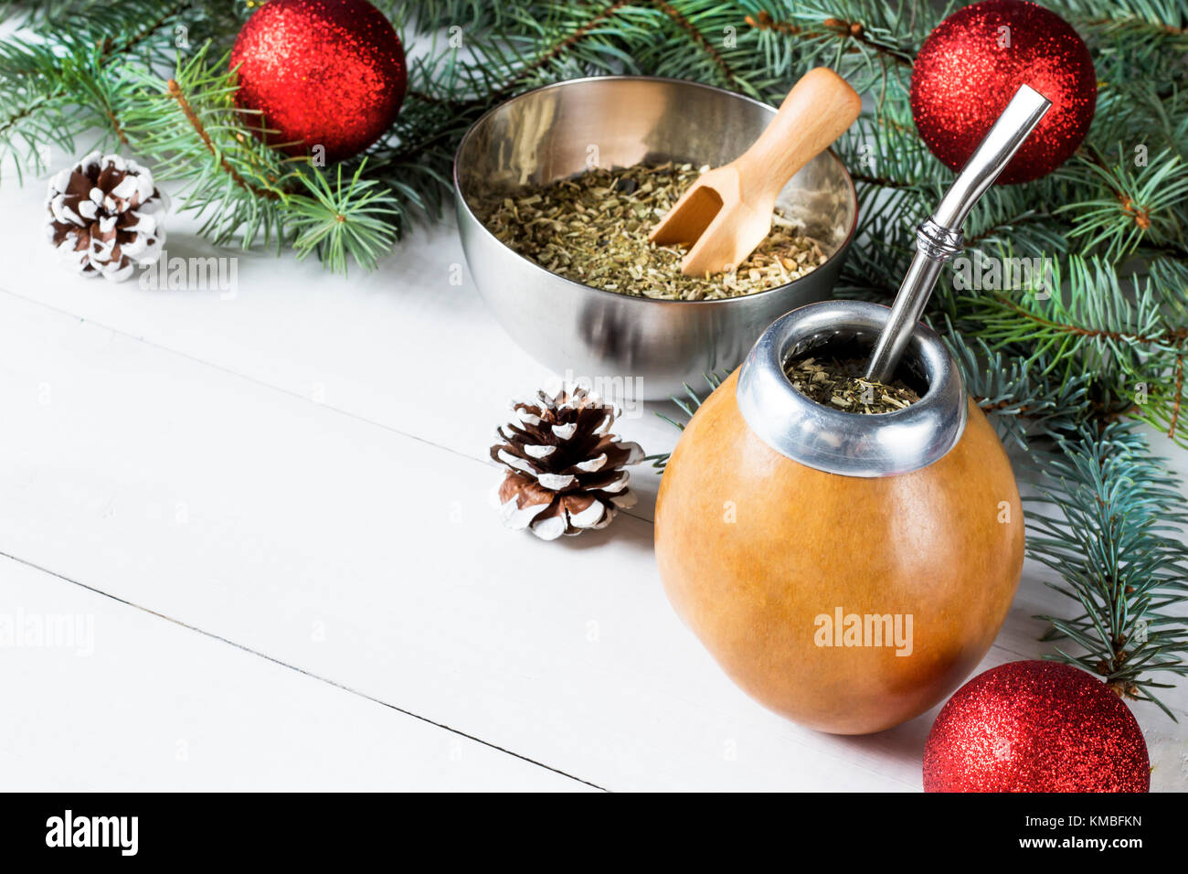 Yerba mate Christmas background with copy space Stock Photo - Alamy