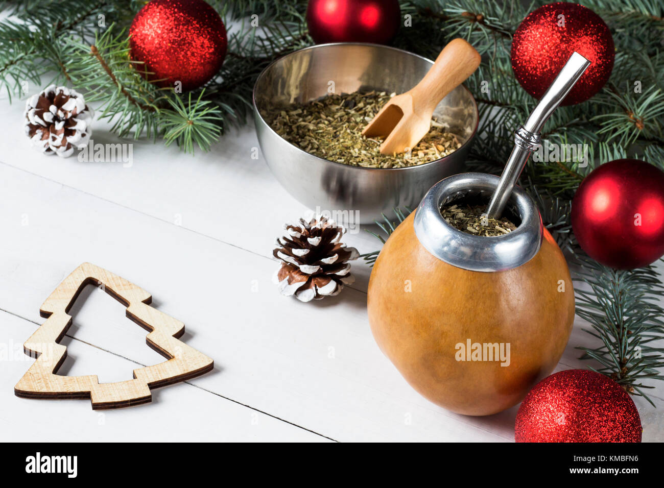Yerba mate Christmas background with copy space Stock Photo - Alamy