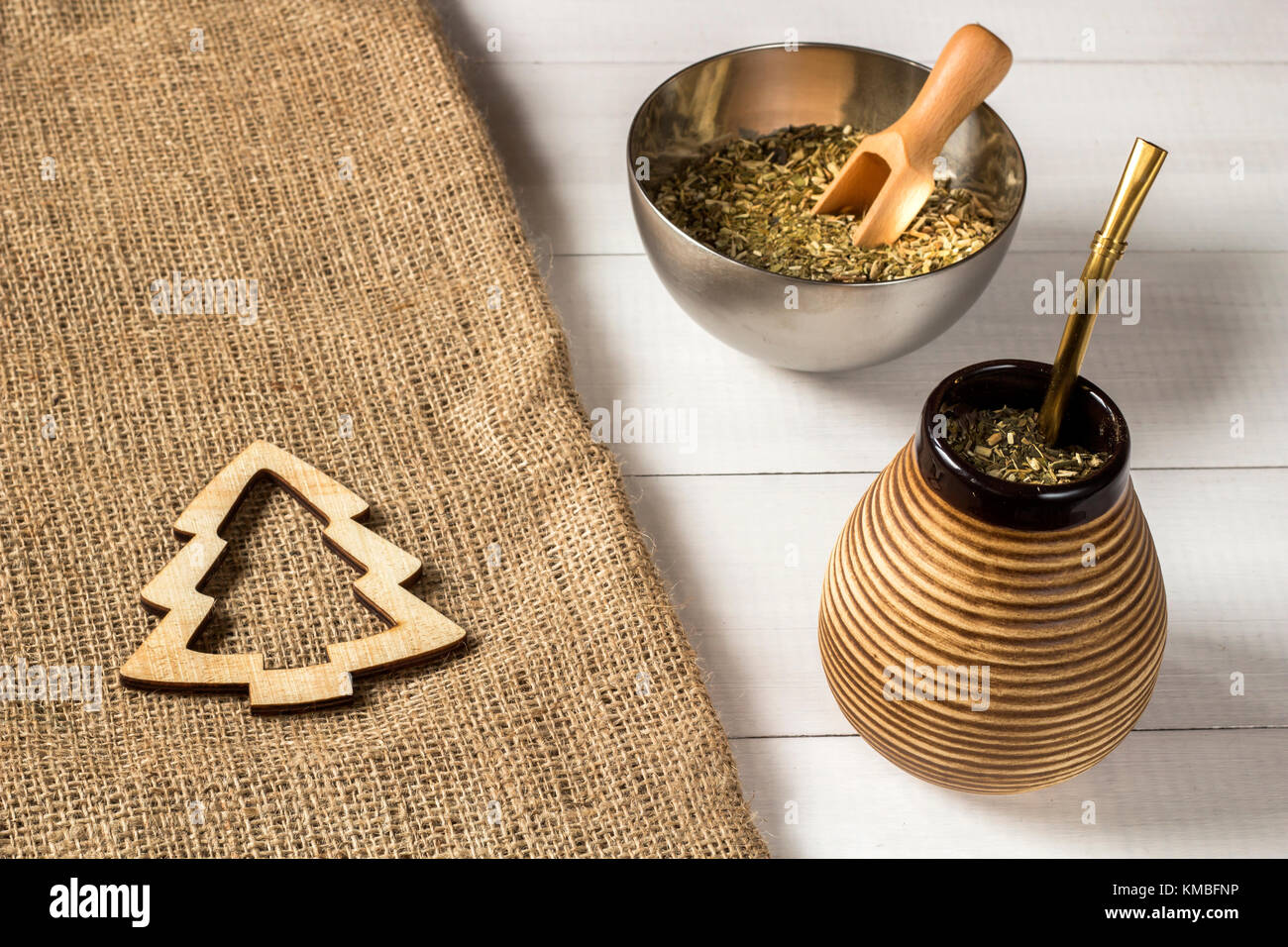 Yerba mate Christmas background with copy space Stock Photo - Alamy