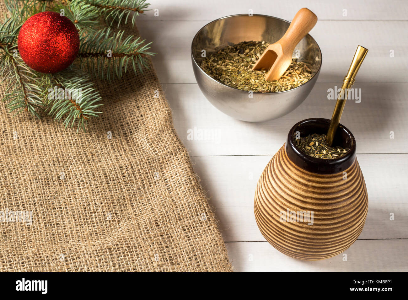Yerba mate Christmas background with copy space Stock Photo - Alamy