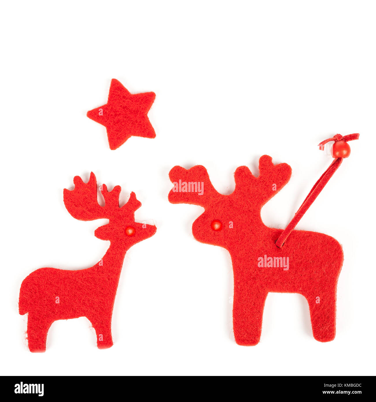 Red Christmas raindeers on white background Stock Photo