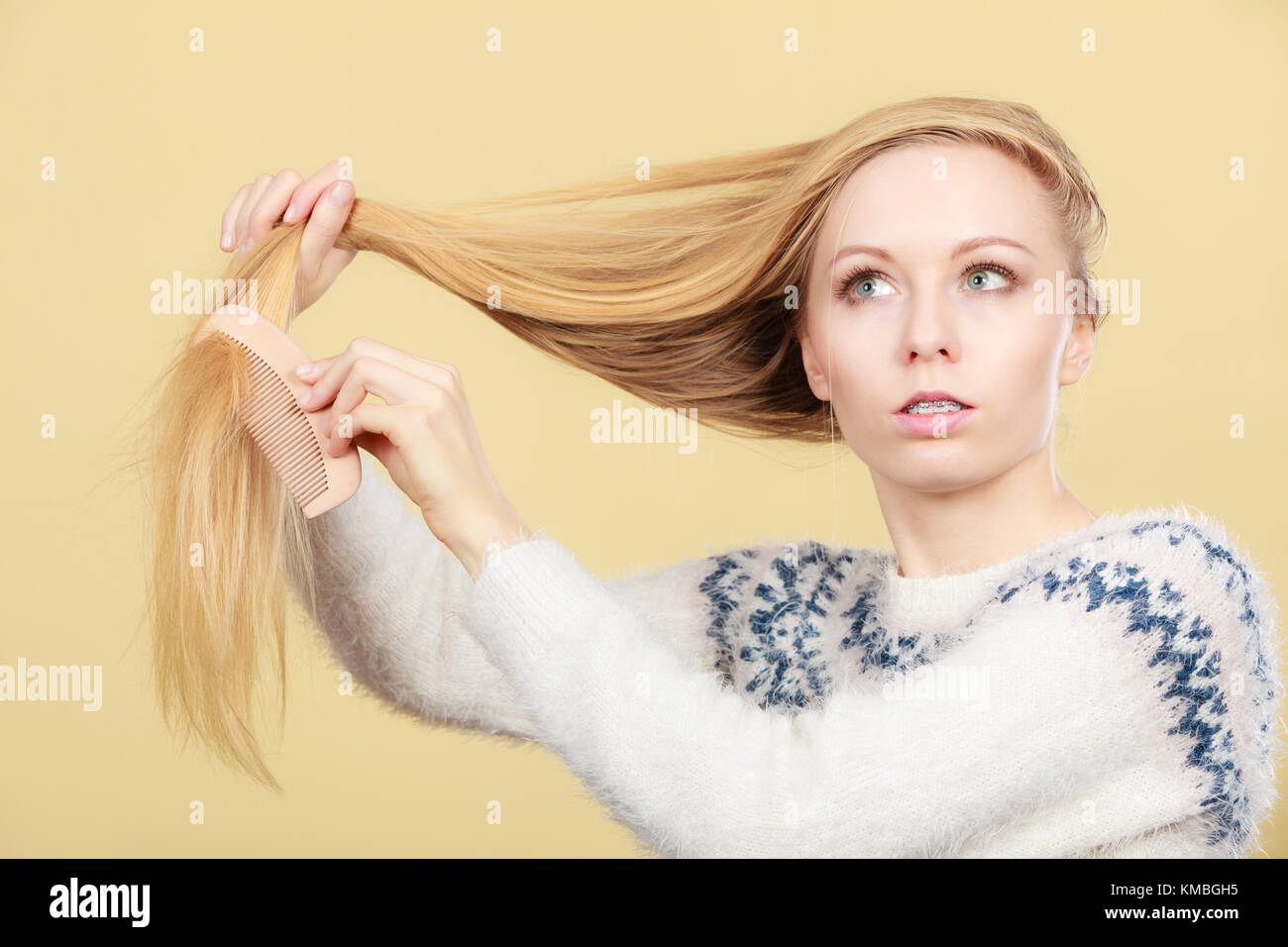 Haircare, choosing best conditioner for tangled hairstyle concept