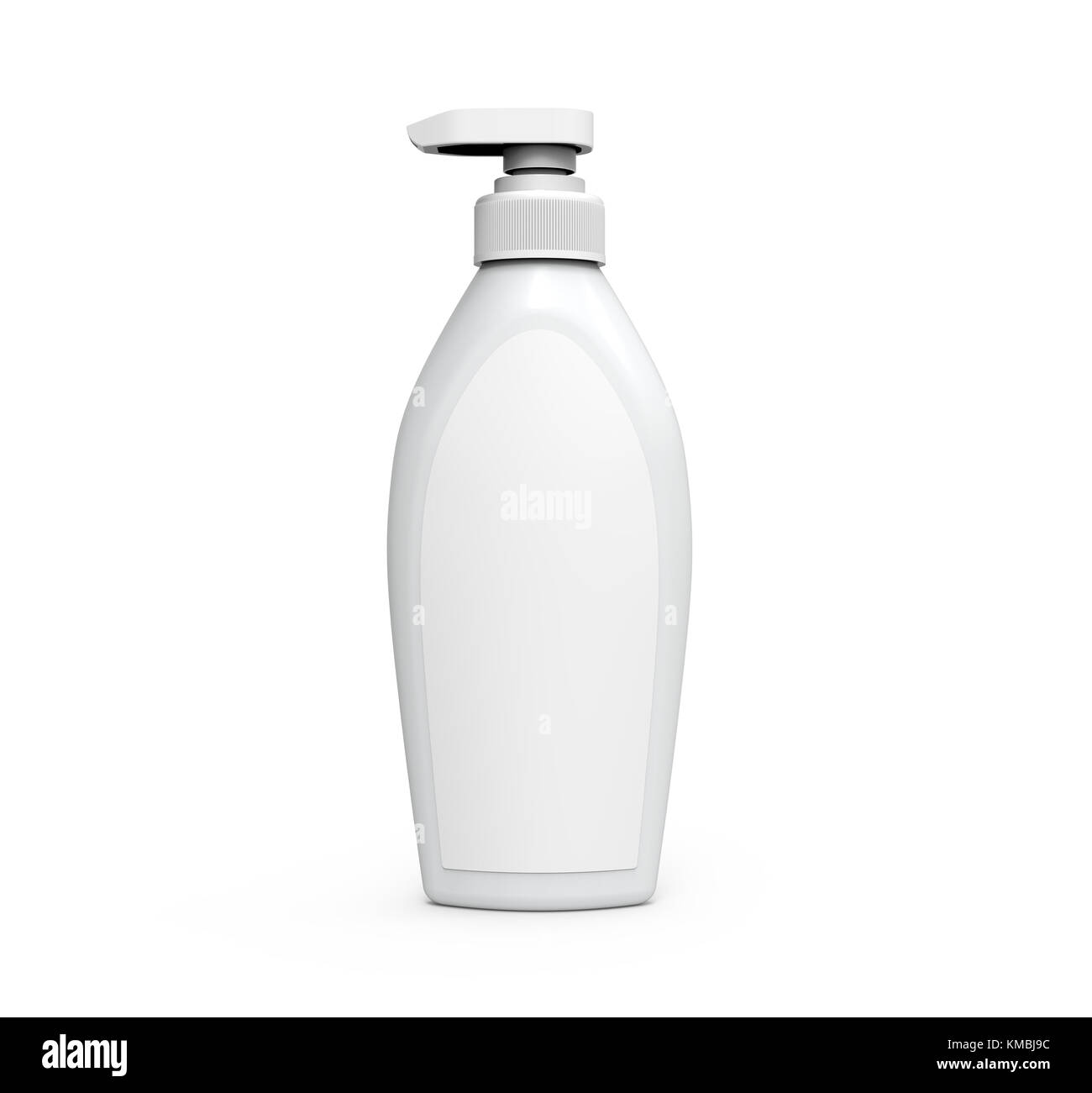 Pump dispenser bottle mockup, blank white plastic bottle with label in