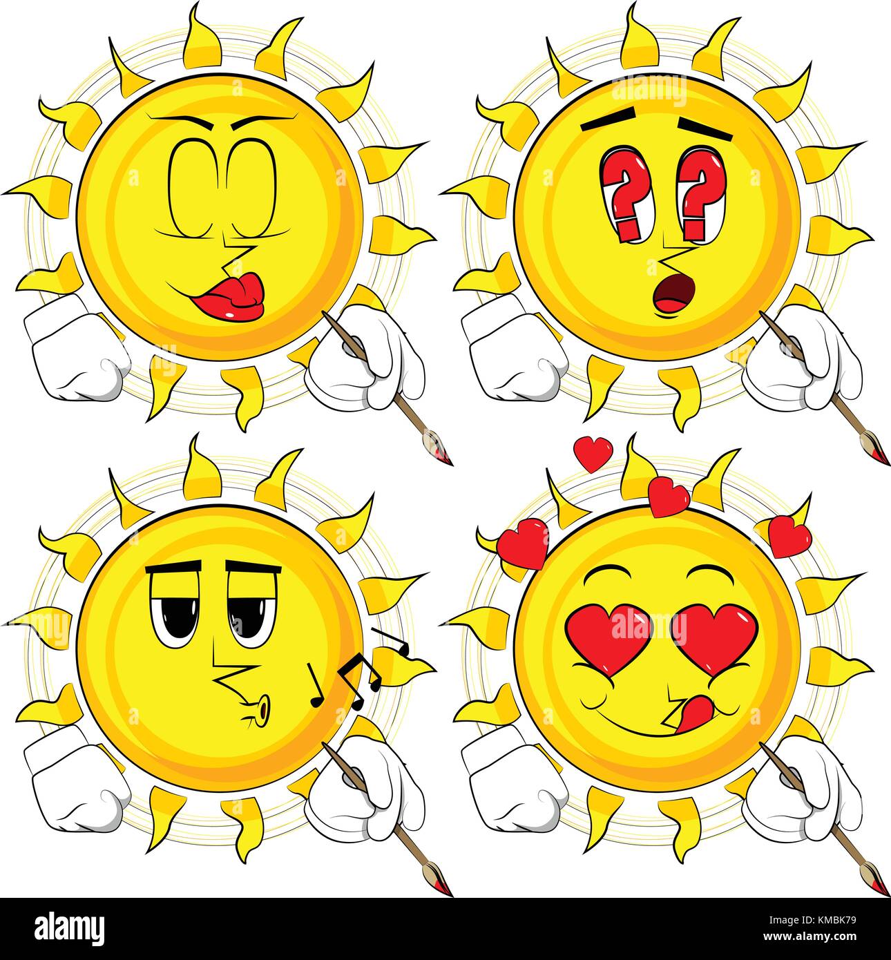 Cartoon artist sun painting. Collection with various facial expressions ...