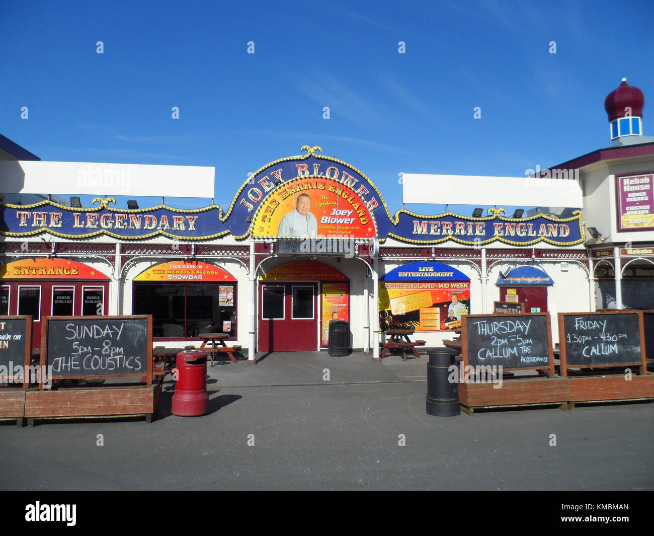 Blackpool's Legendary Merrie England show bar on the promenade by North pier, Blackpool, Lancashire, England Stock Photo