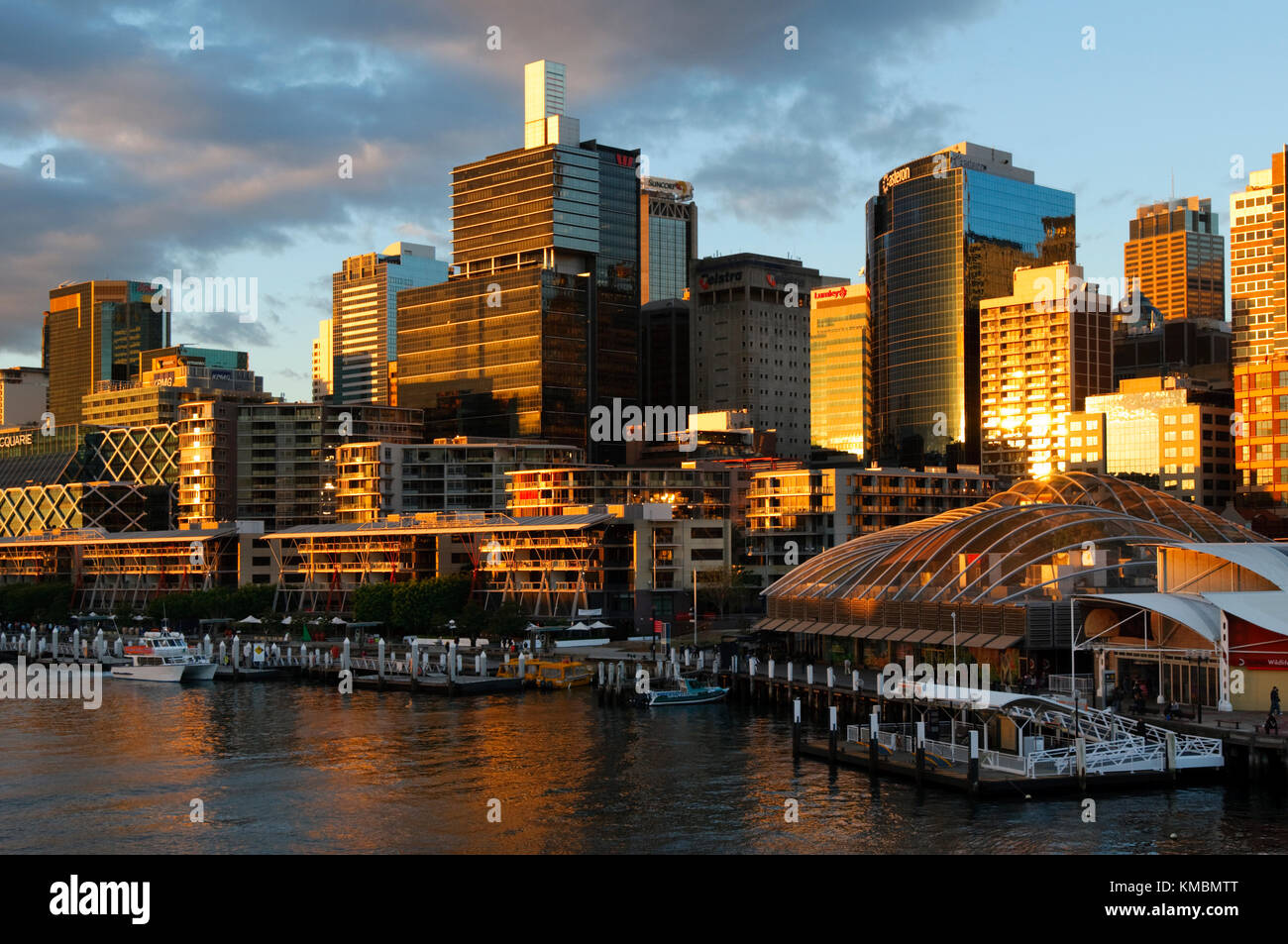 Sydney City at Sunset, Darling Harbour, Sydney, New South Wales (NSW), Australia Stock Photo