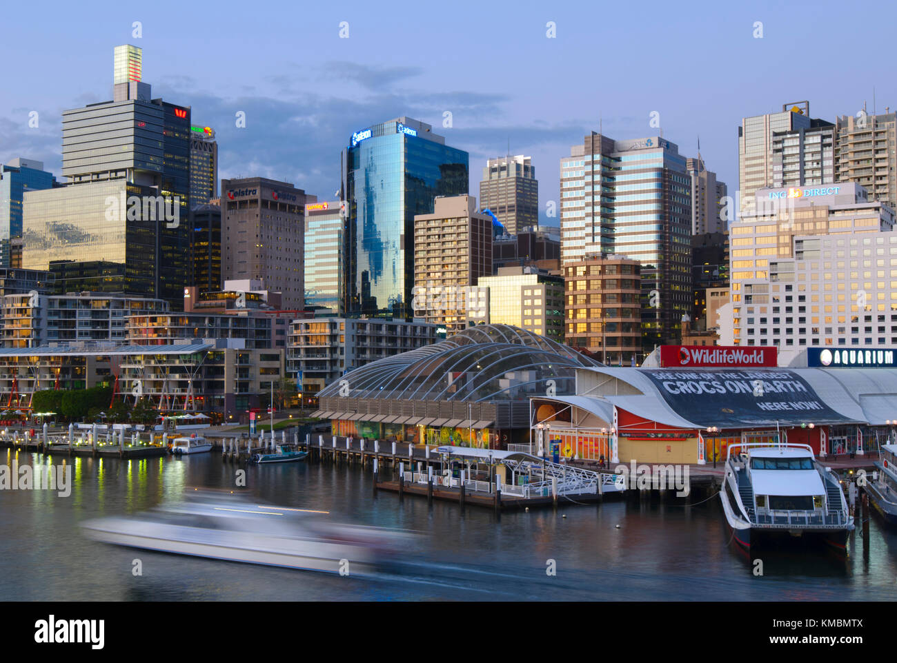Darling Harbour at Twilight, Sydney, New South Wales (NSW), Australia. Stock Photo