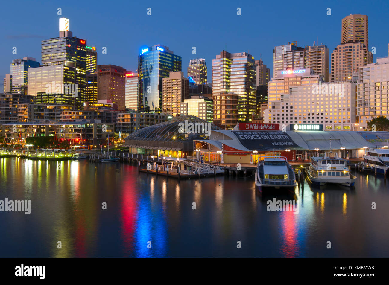 Darling Harbour at Twilight, Sydney, New South Wales, Australia Stock Photo