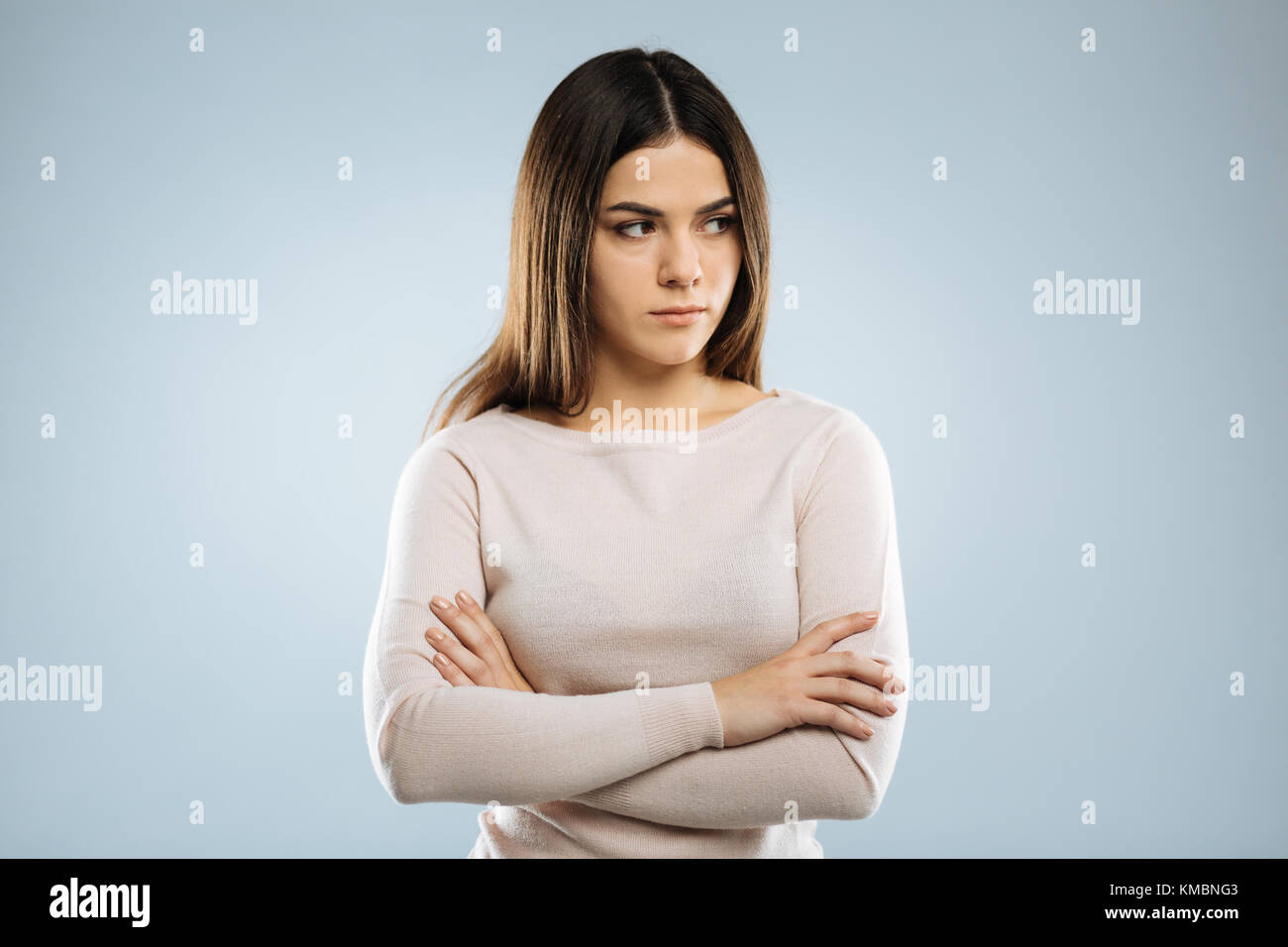 Angry female thinking about her man Stock Photo