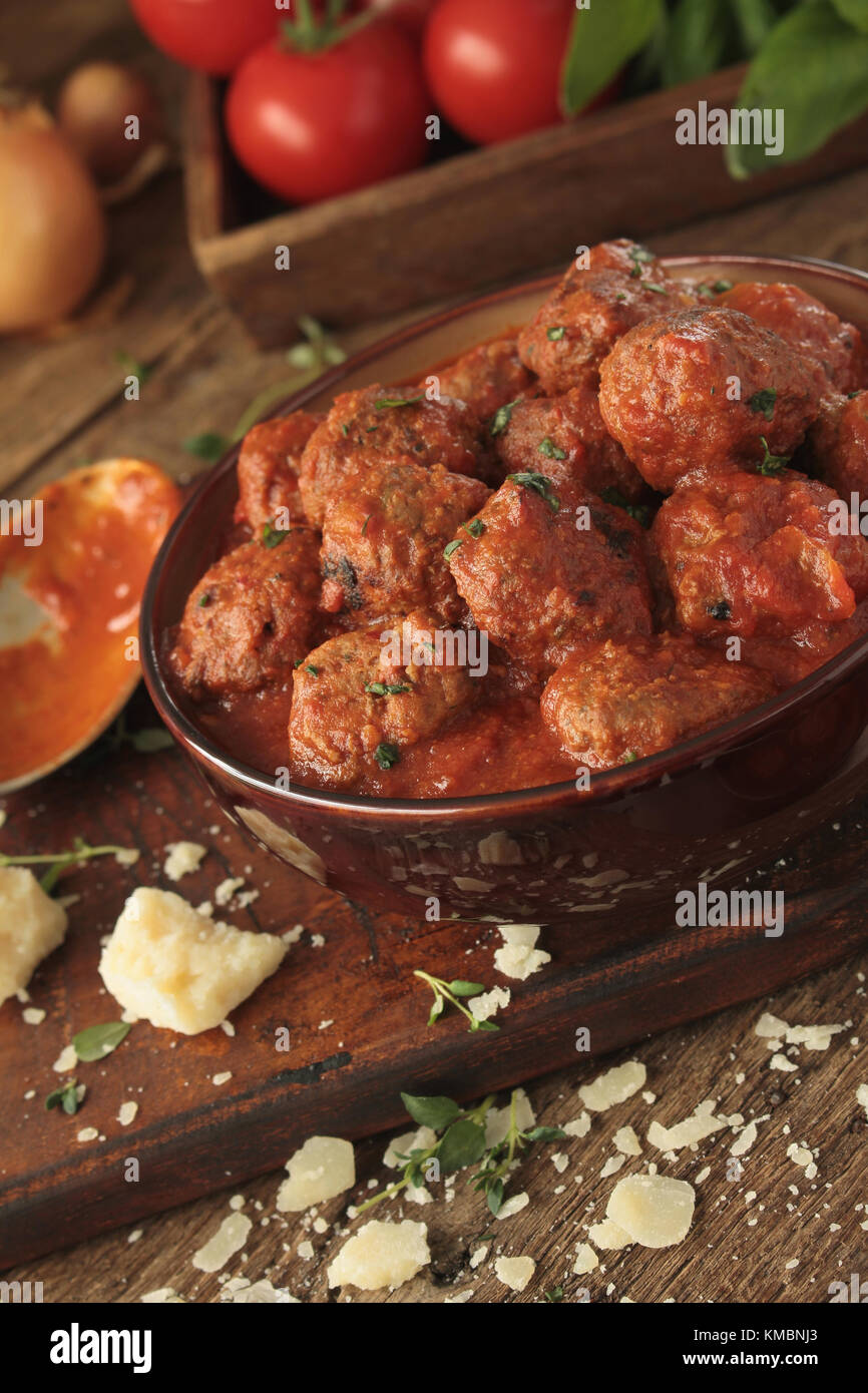 italian meatballs with spaghetti Stock Photo