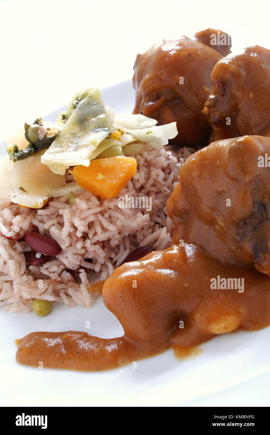 jamaican ox tails with peas rice Stock Photo