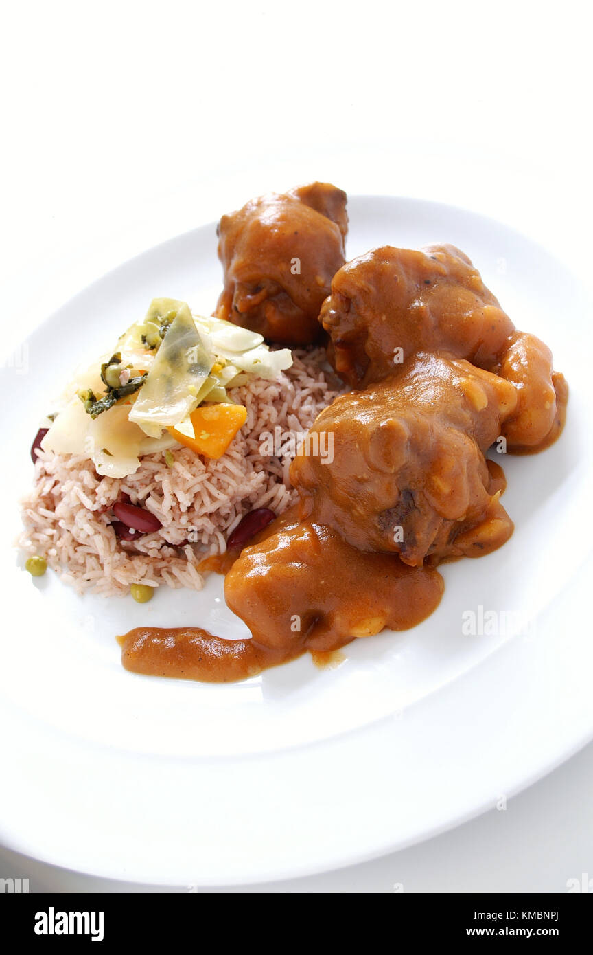 jamaican ox tails with peas rice Stock Photo