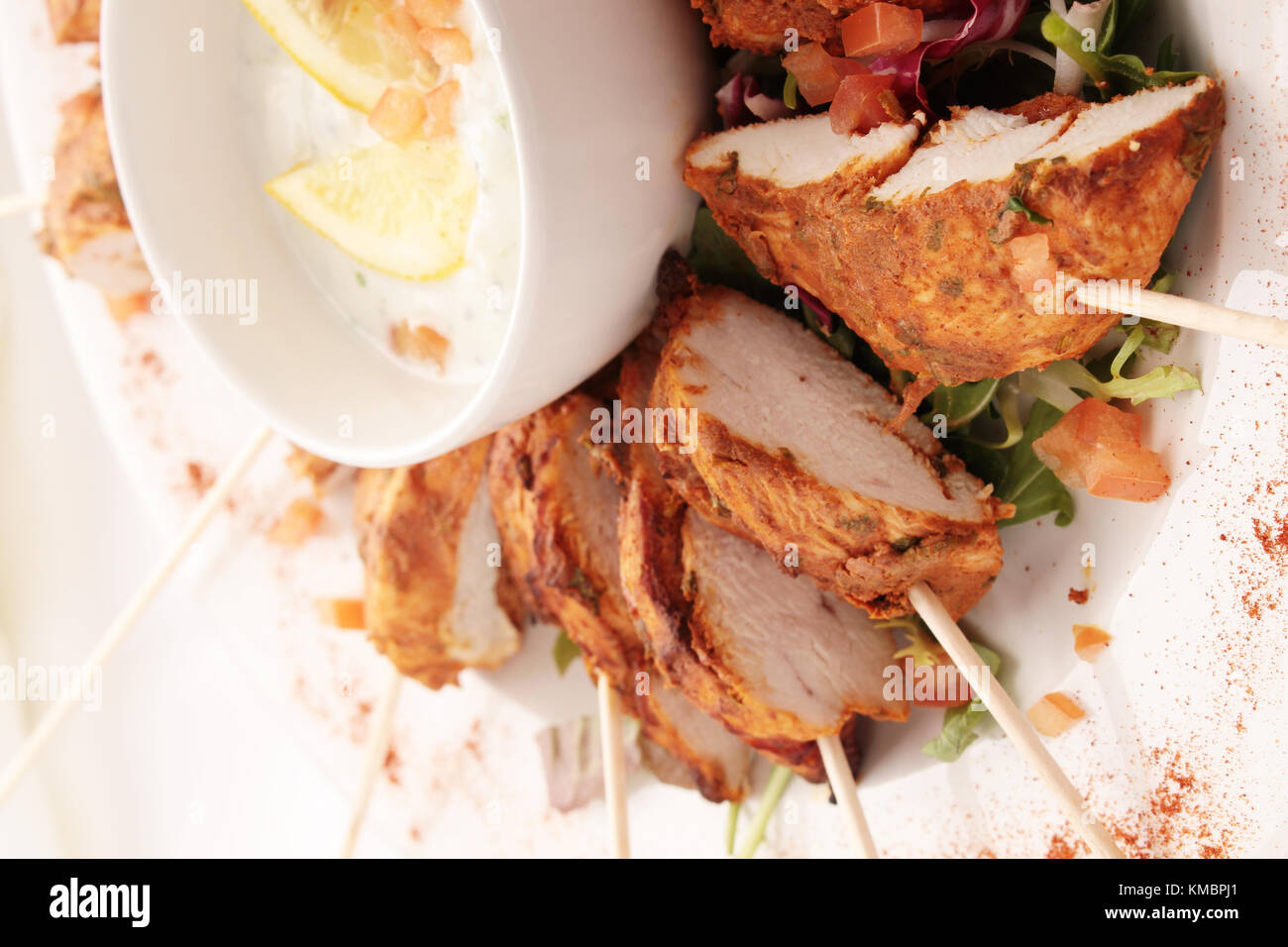 sliced chicken tikka platter Stock Photo