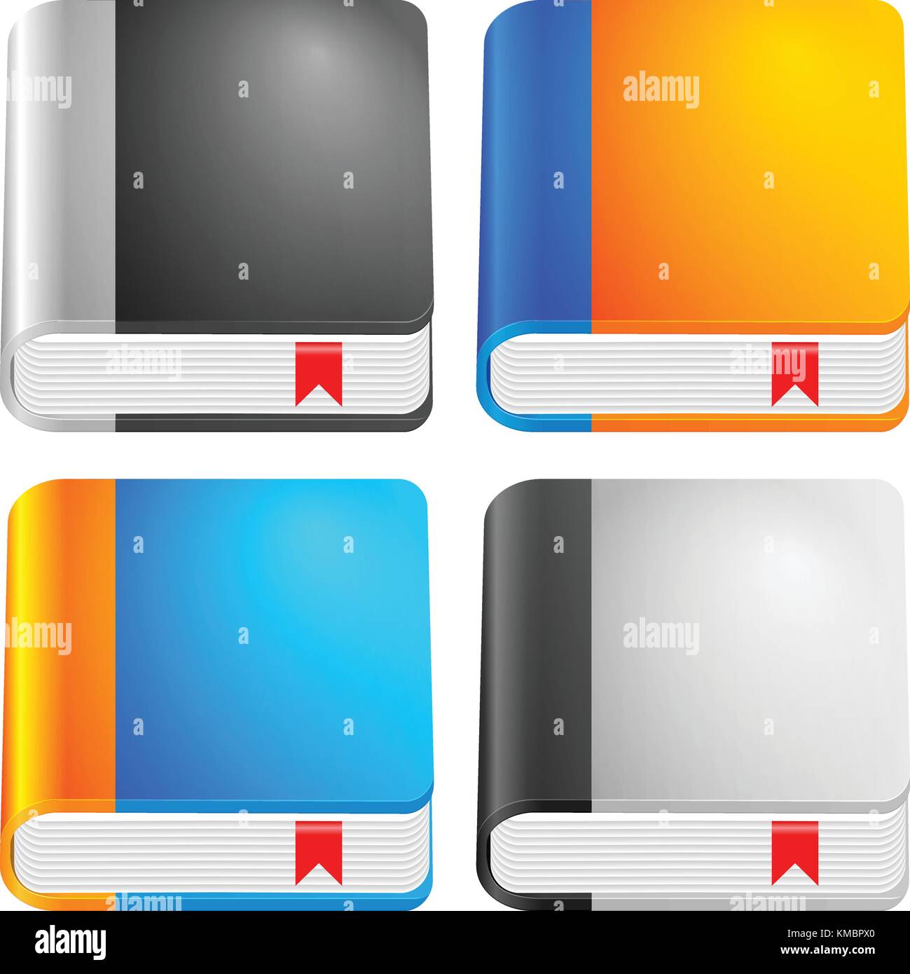 Hardcover book set on white background. Vector illustration Stock