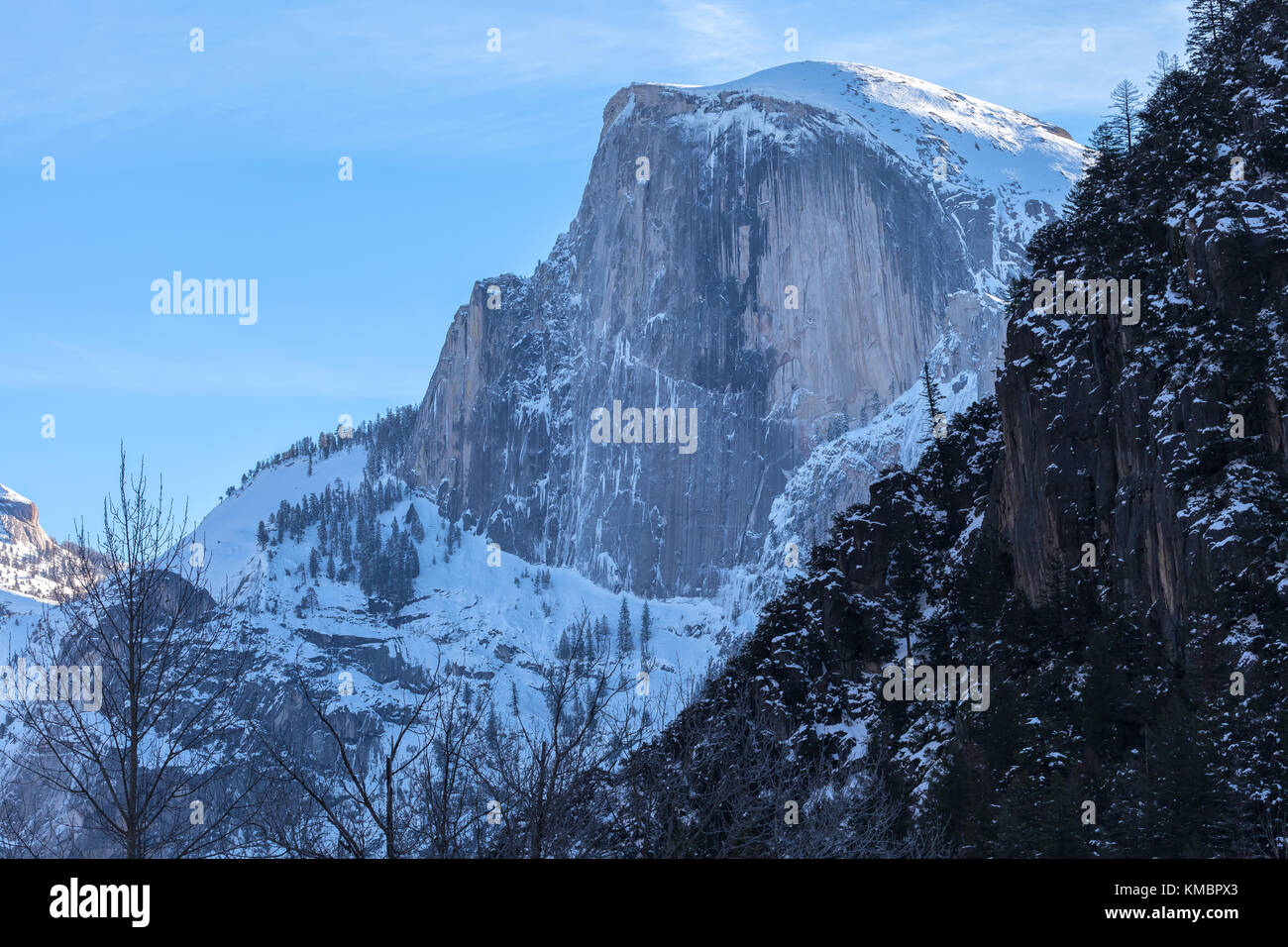 Close up of the snow covered Half Dome, Yosemite National Park, California, United States. Stock Photo