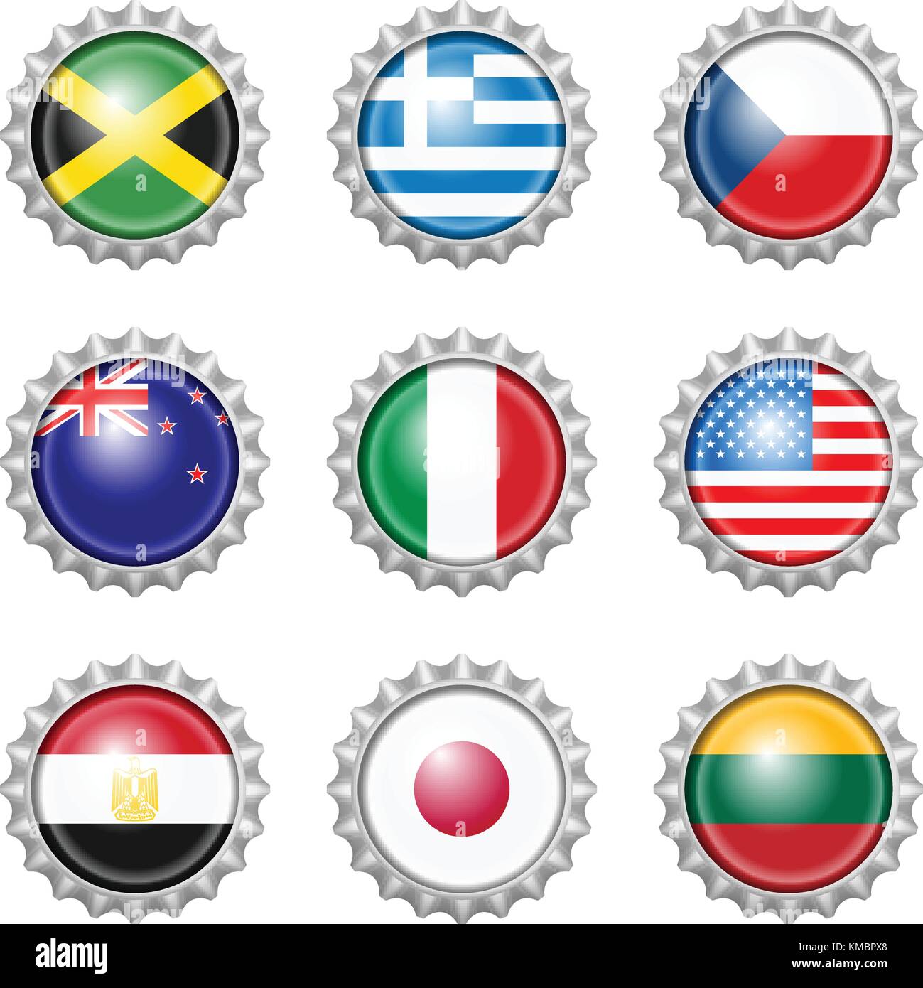 Bottle cap national flags on white background Stock Vector Image & Art