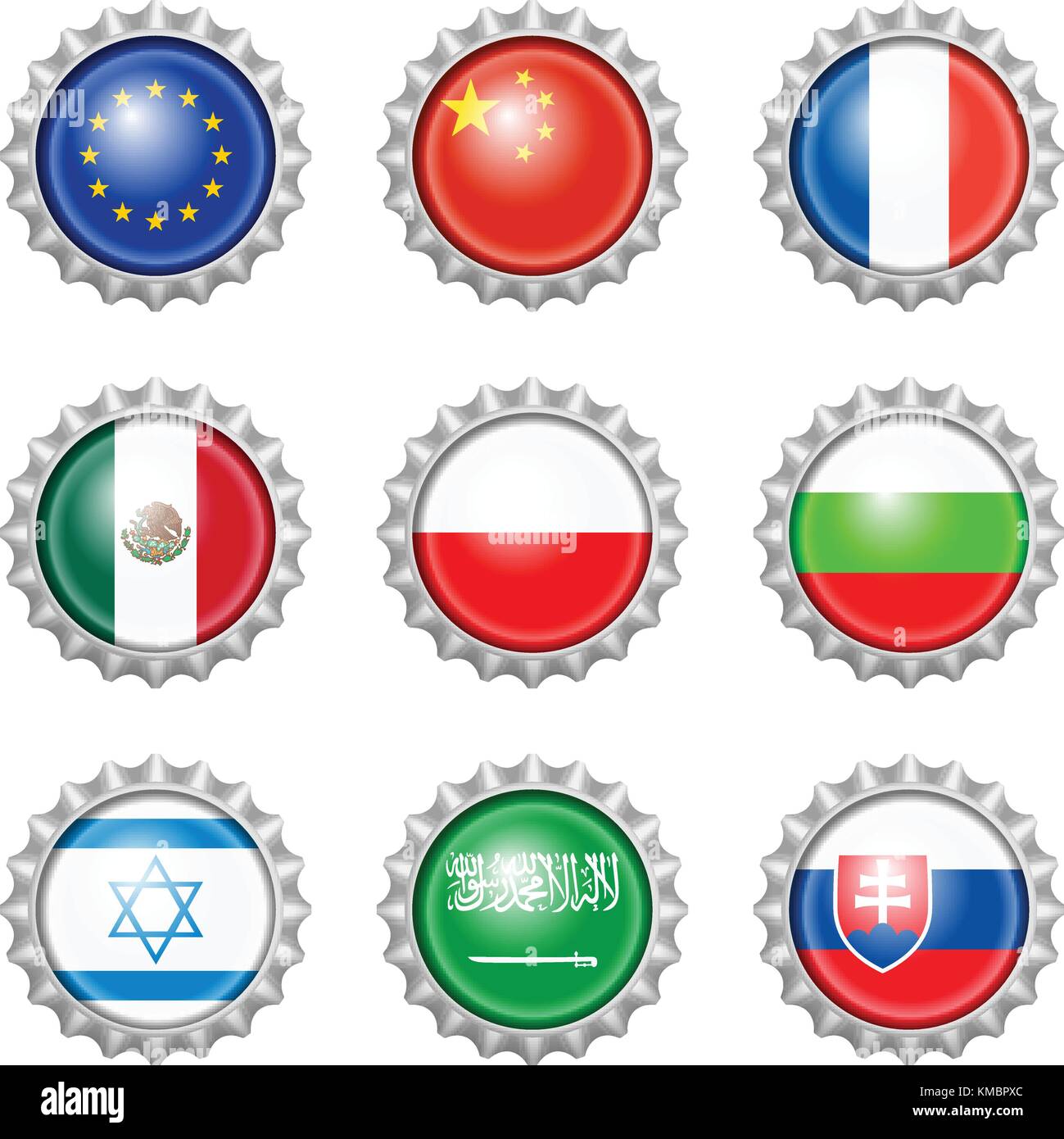 Bottle cap national flags on white background Stock Vector Image & Art