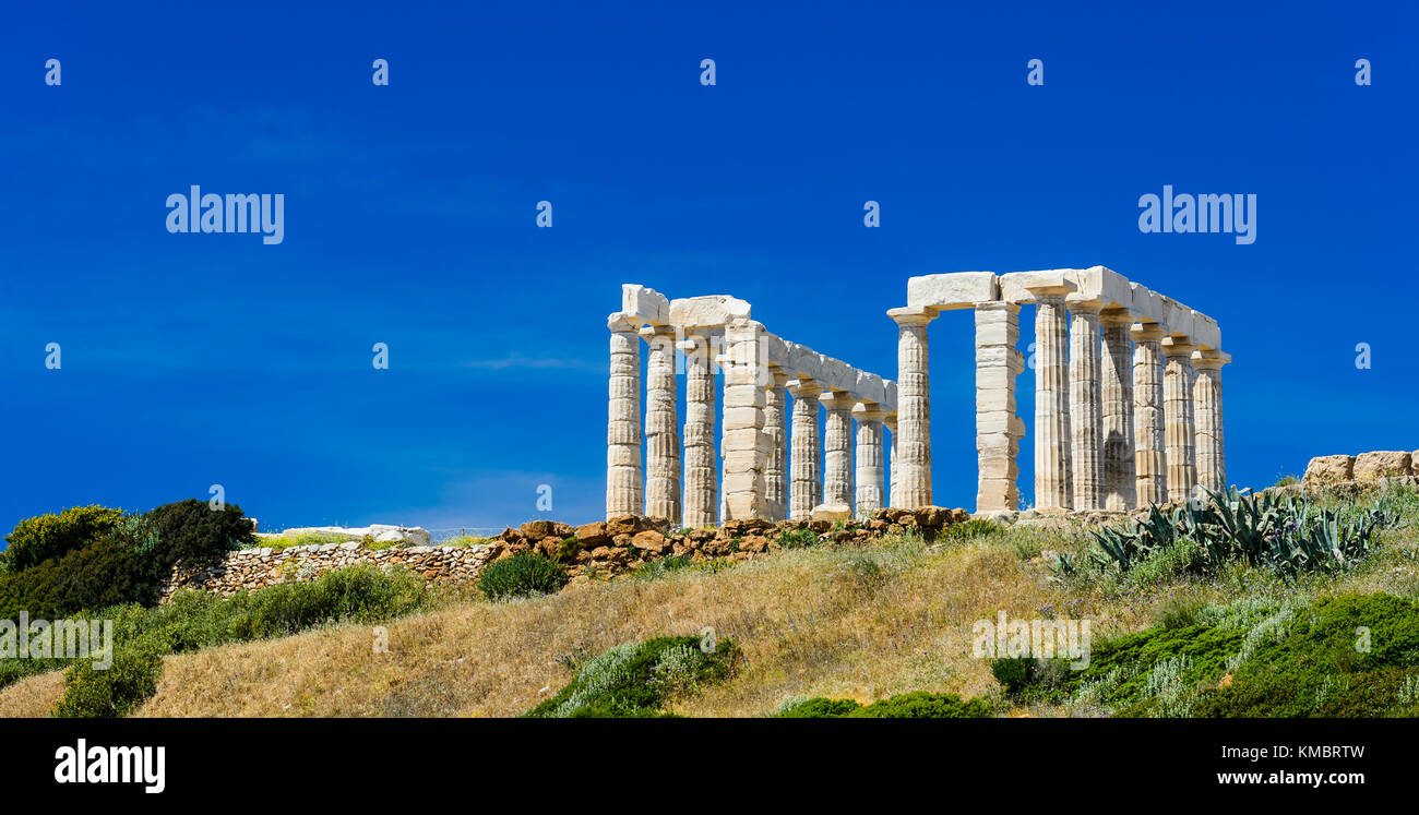 The ruin of the Poseidon Temple at Cape Sounion in Greece Stock Photo