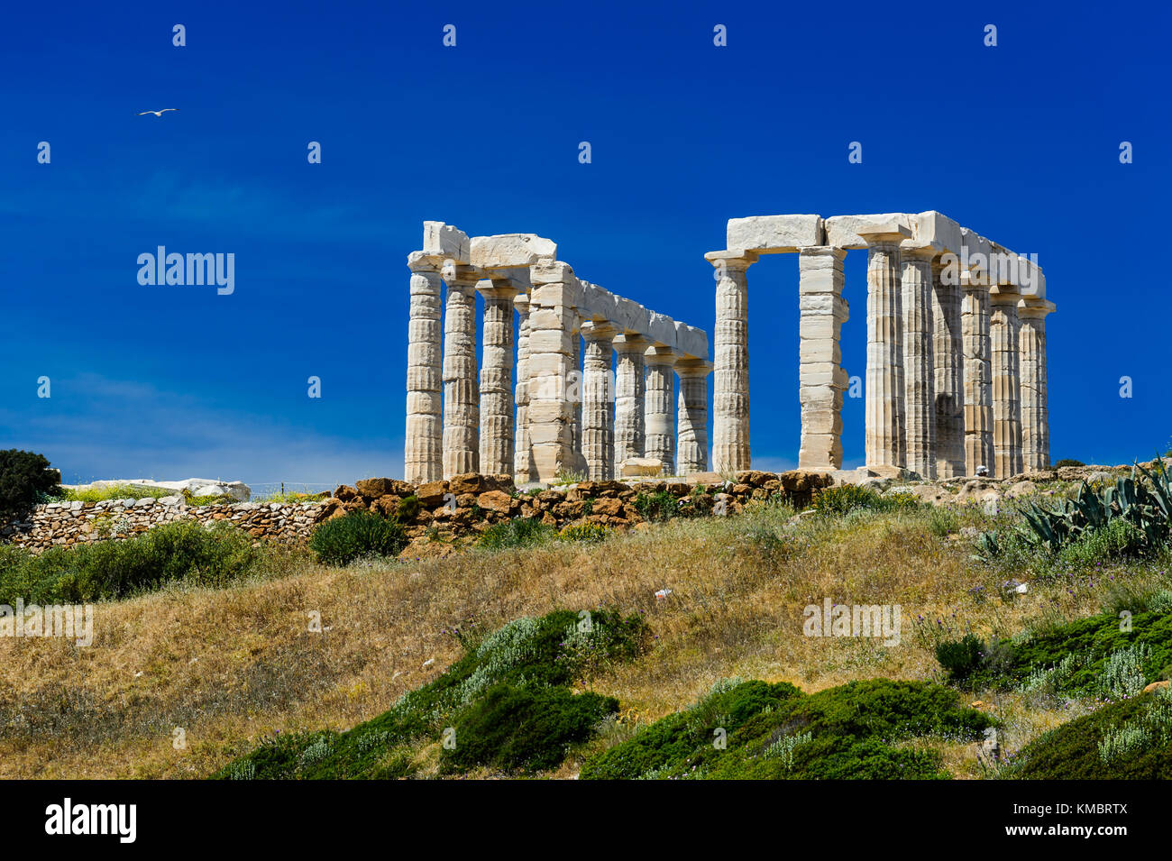 The ruin of the Poseidon temple at Cape Sounion in greece Stock Photo