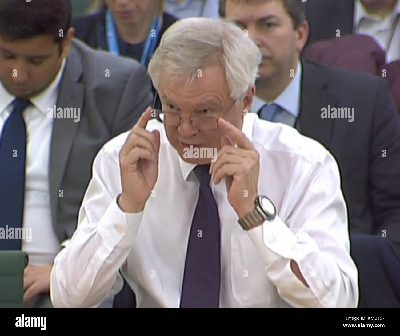 Brexit Secretary David Davis gives evidence on developments in European Union divorce talks to the Commons Exiting the EU Committee in Portcullis House, London. Stock Photo