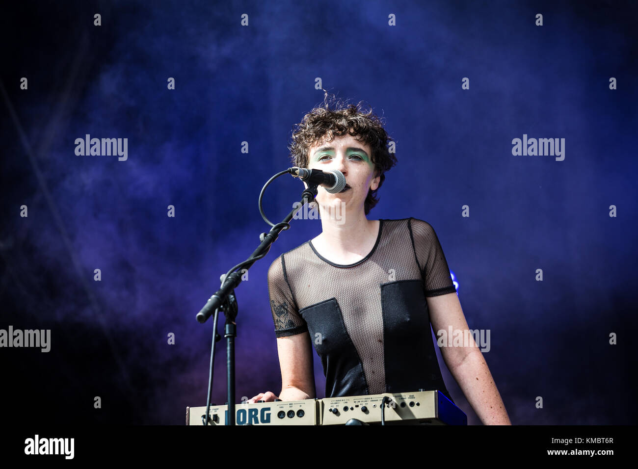 The German indie pop band Schnipo Schranke performs a live concert at the German  music festival Open Source Festival 2016 in Düsseldorf. The band consists  of the two musicians and singers Daniela