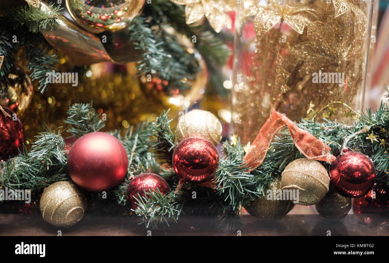 Image of decorated Christmas tree with red and gold ornaments Stock ...