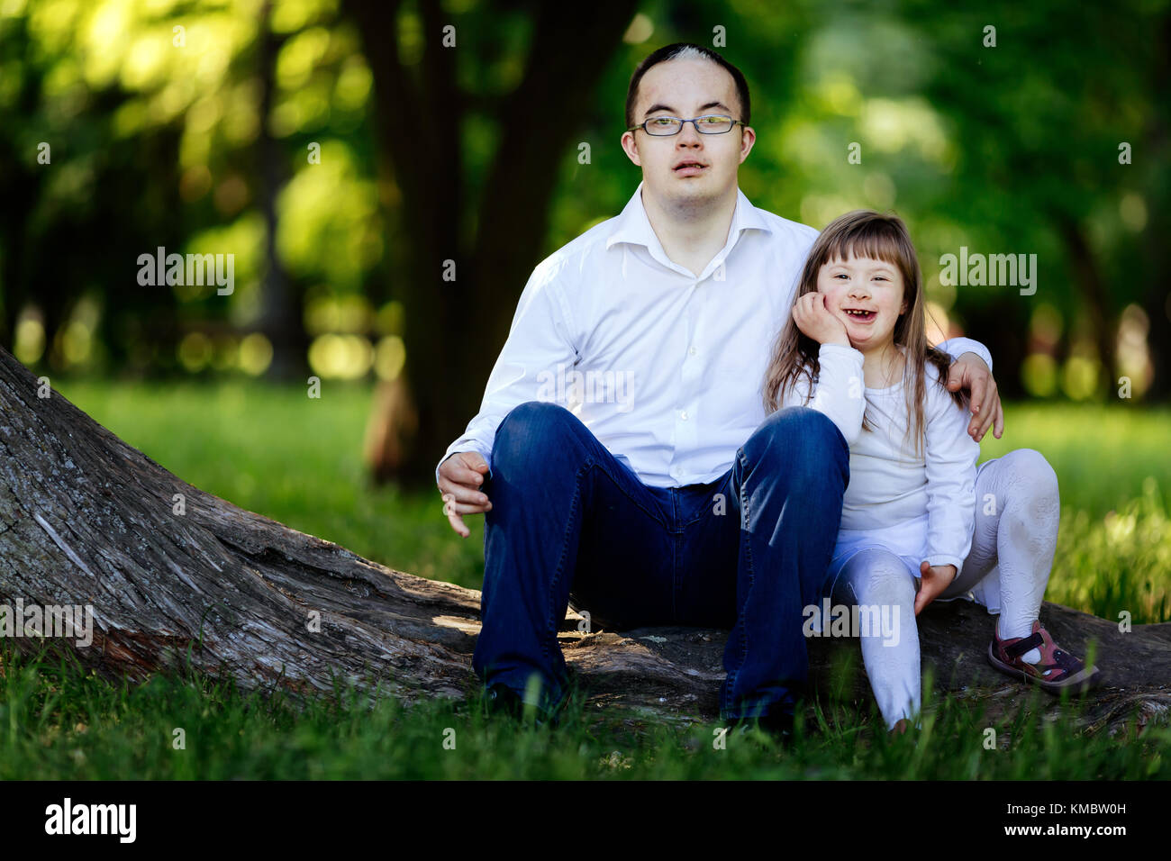 People with down syndrome cute bonding Stock Photo