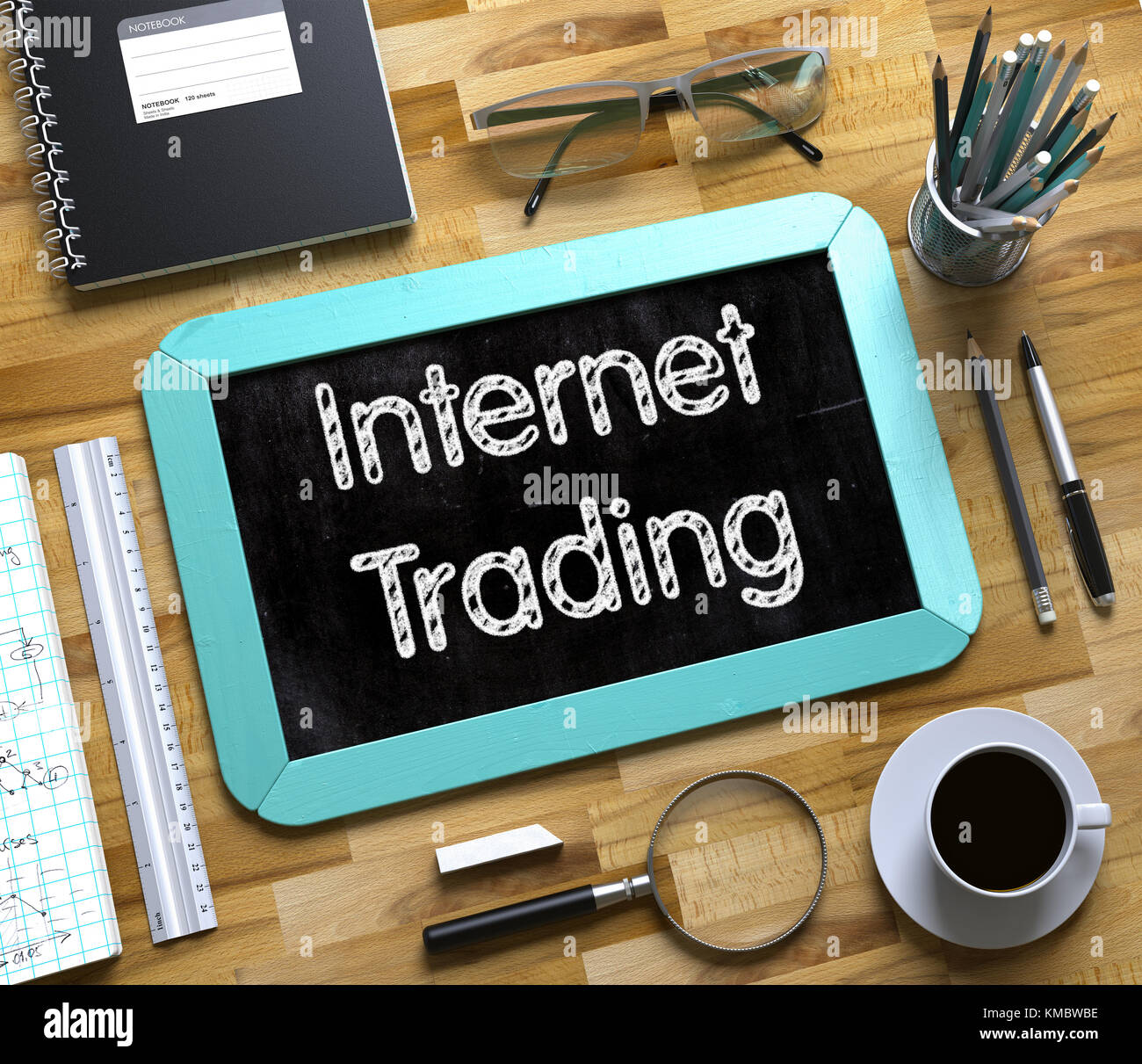 Small Chalkboard with Internet Trading Concept. 3D. Stock Photo