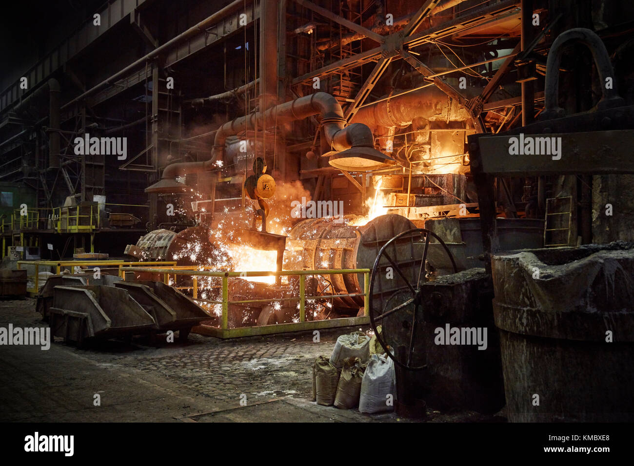 Molten furnace in steel mill Stock Photo