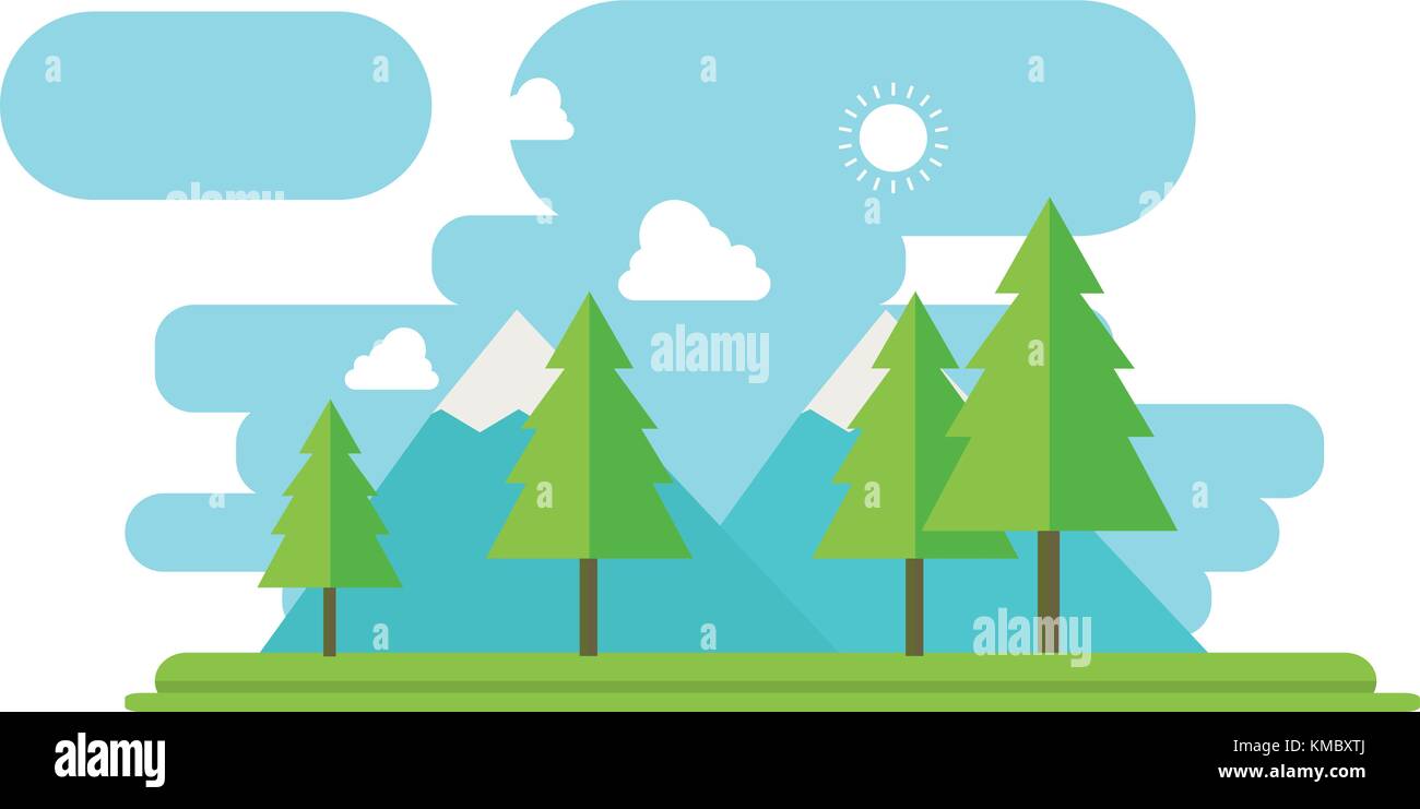 Nature landscape with forest and mountain in flat style vector Stock ...