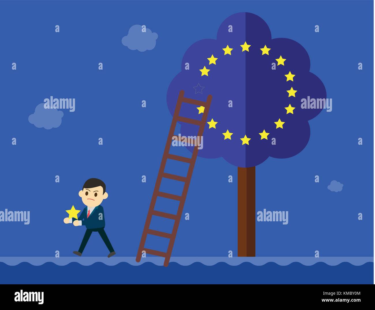 Business man in suit goes out from a European Union tree.Brexit Great Britain EU exit concept vector Stock Vector