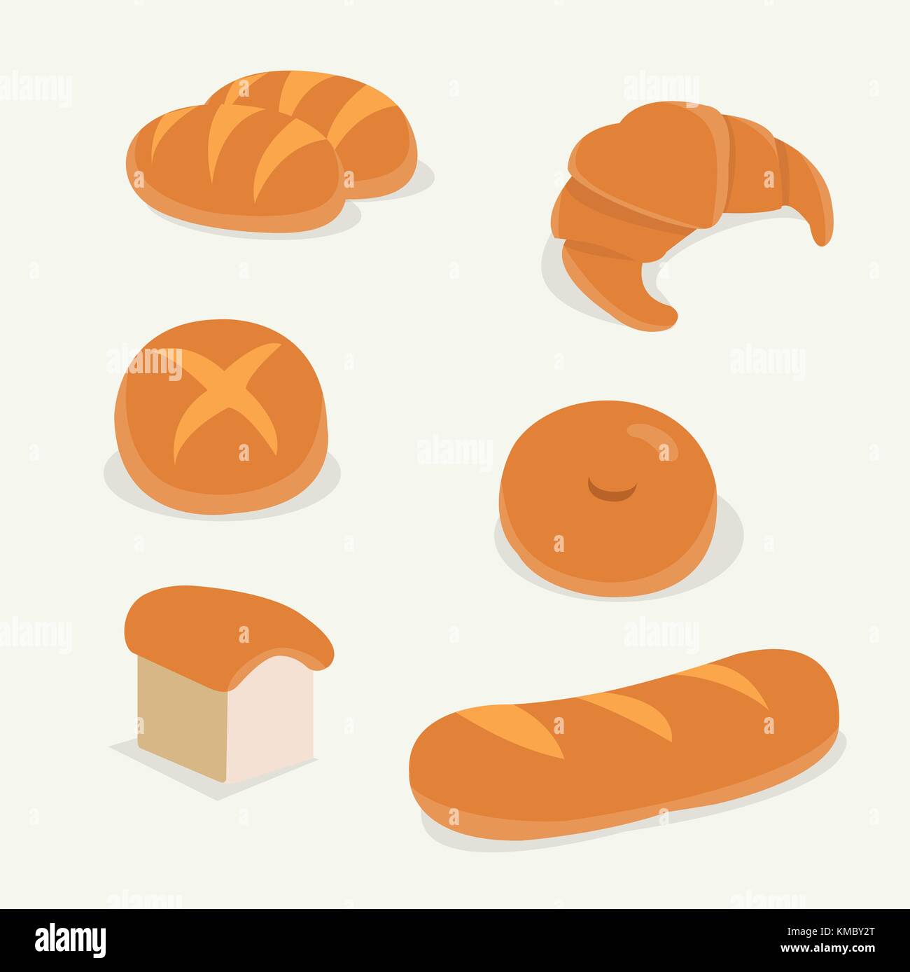 Flat bread set vector with isolated background.French bread set.Breakfast with set of bread vector Stock Vector