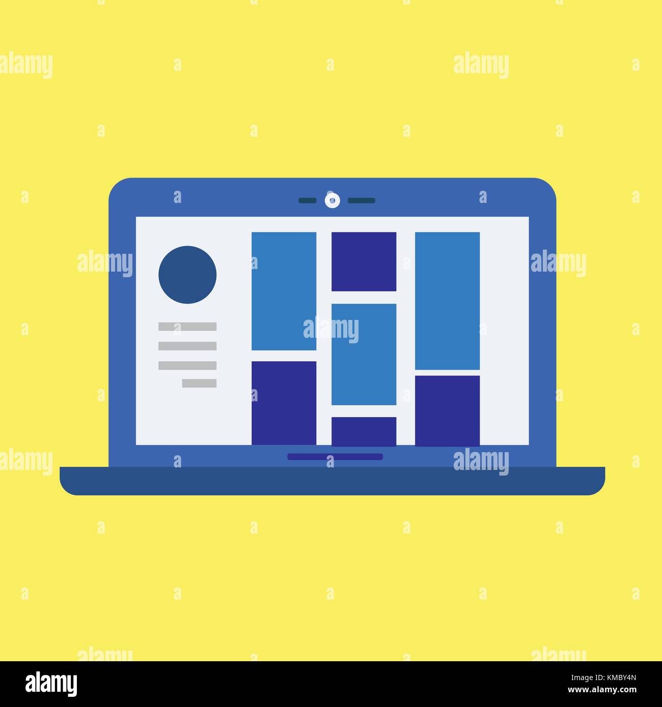 Modern laptop with user interface and yellow background vector Stock ...