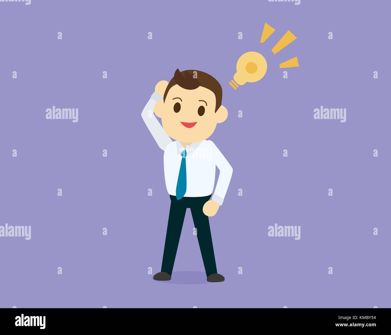 Businessman get idea with lamp icon and purple background vector illustration Stock Vector