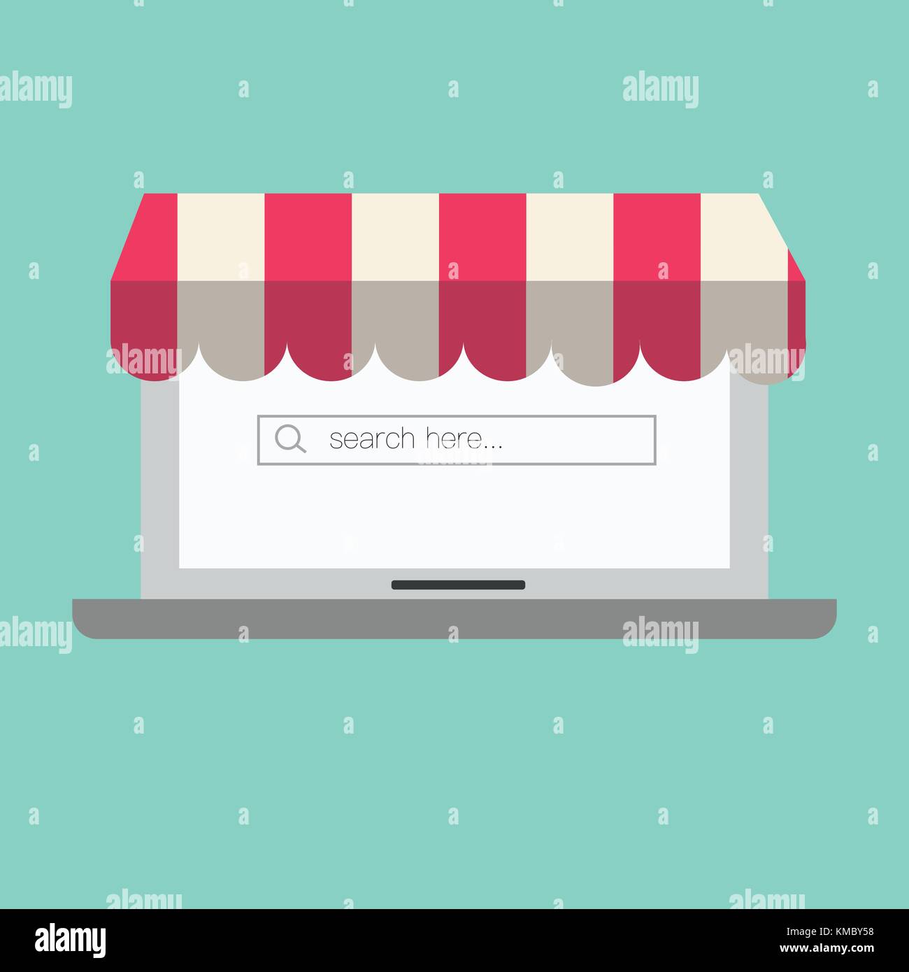 Laptop with awning and search tab.Computer with awing.Shopping online concept.Vector illustration Stock Vector