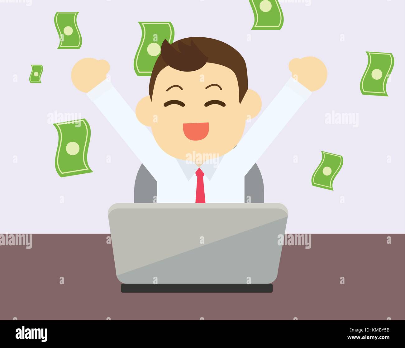 Businessman glad to earning money from online business with laptop on table.Vector and illustration Stock Vector