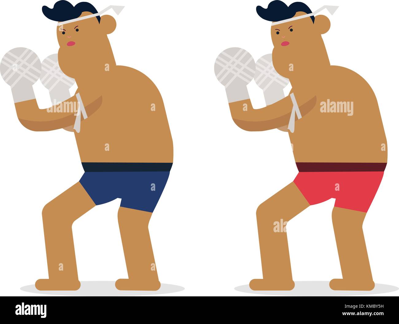 Thai character boxing rope standing vector.flat Thai boxing. Stock Vector