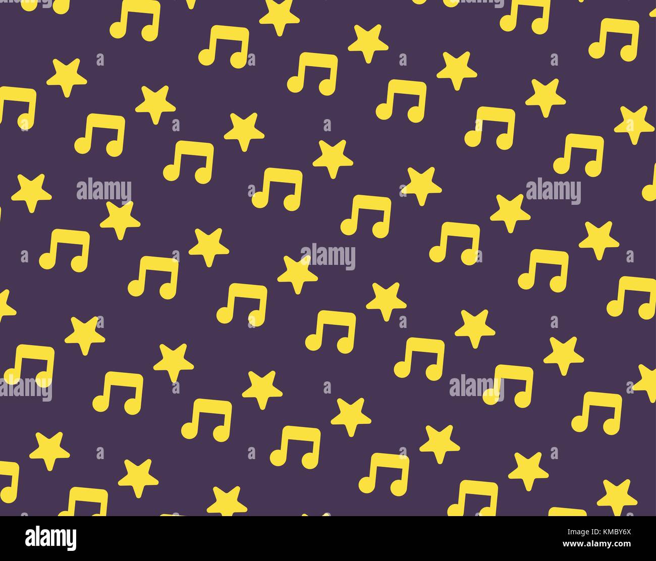 Yellow music and star icon pattern on dark purple background vector Stock Vector
