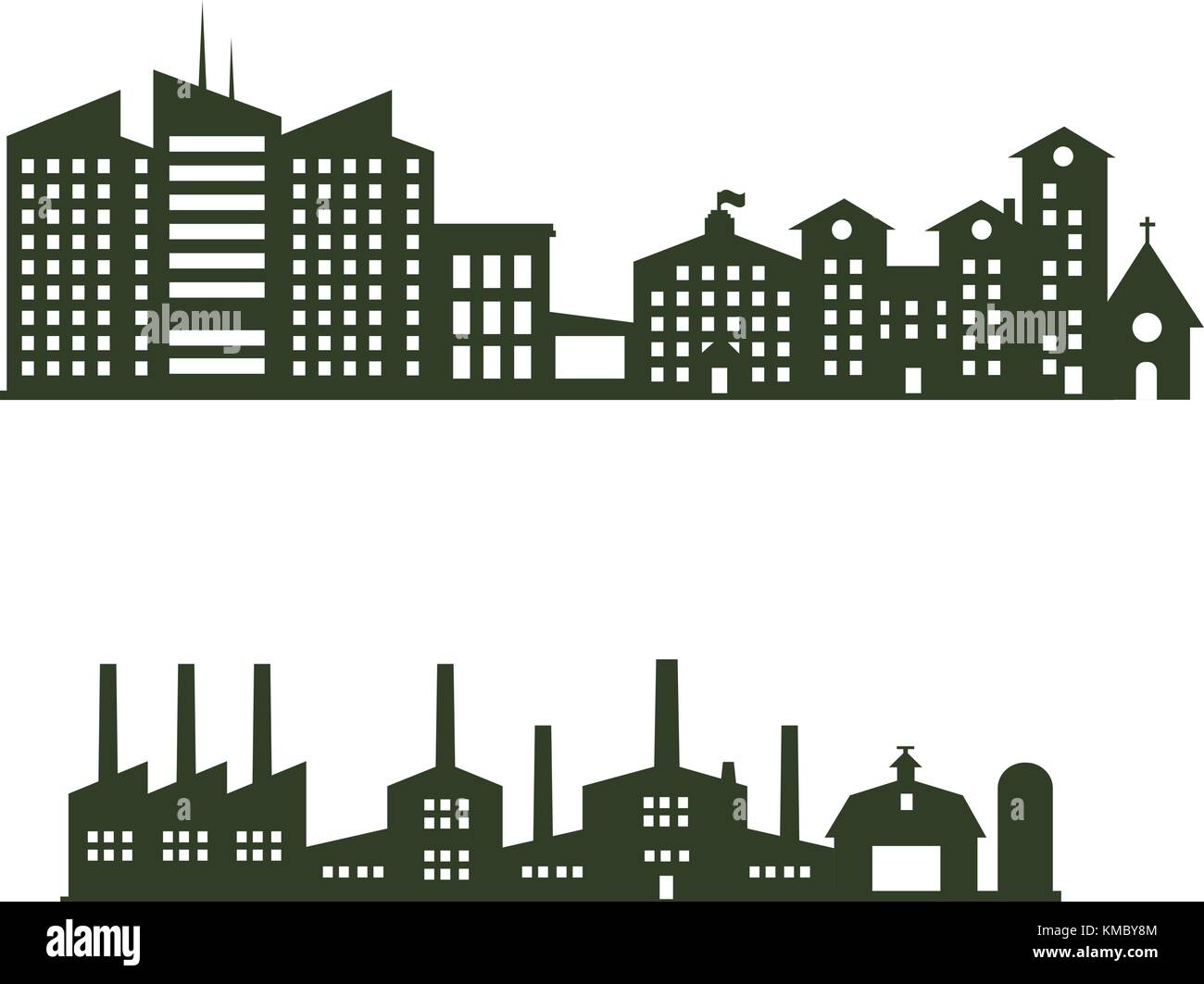 City Skyline Black White Silhouette Stock Photos & City Skyline Black