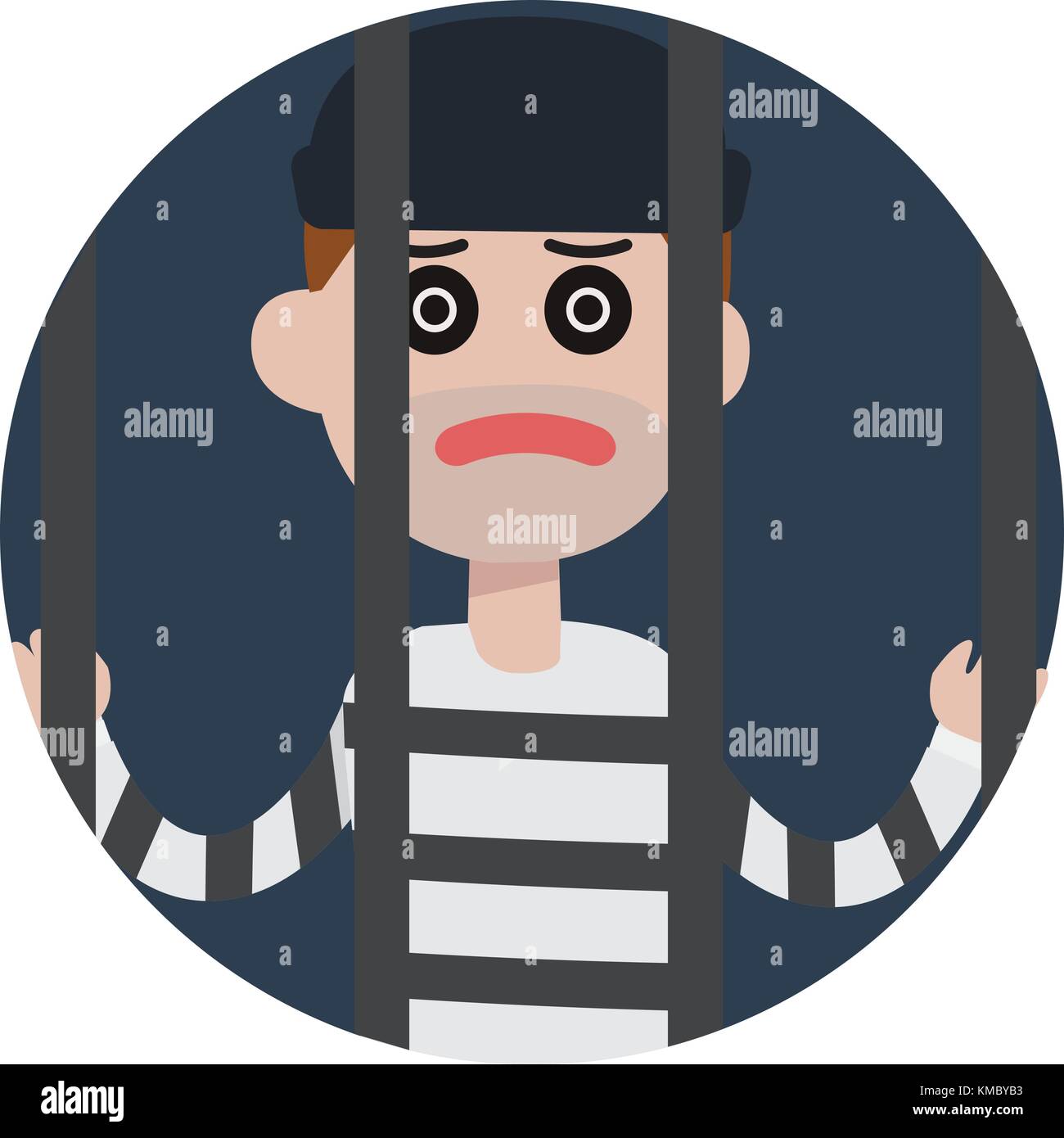 Flat thief man character in jail. Vector flat cartoon illustration Stock Vector