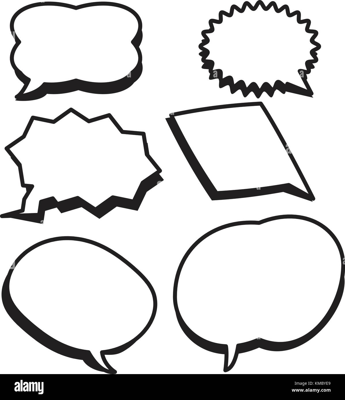Cartoon bubbles text boxes set with blank text speech vector illustration.Set of comic chat bubbles. Stock Vector