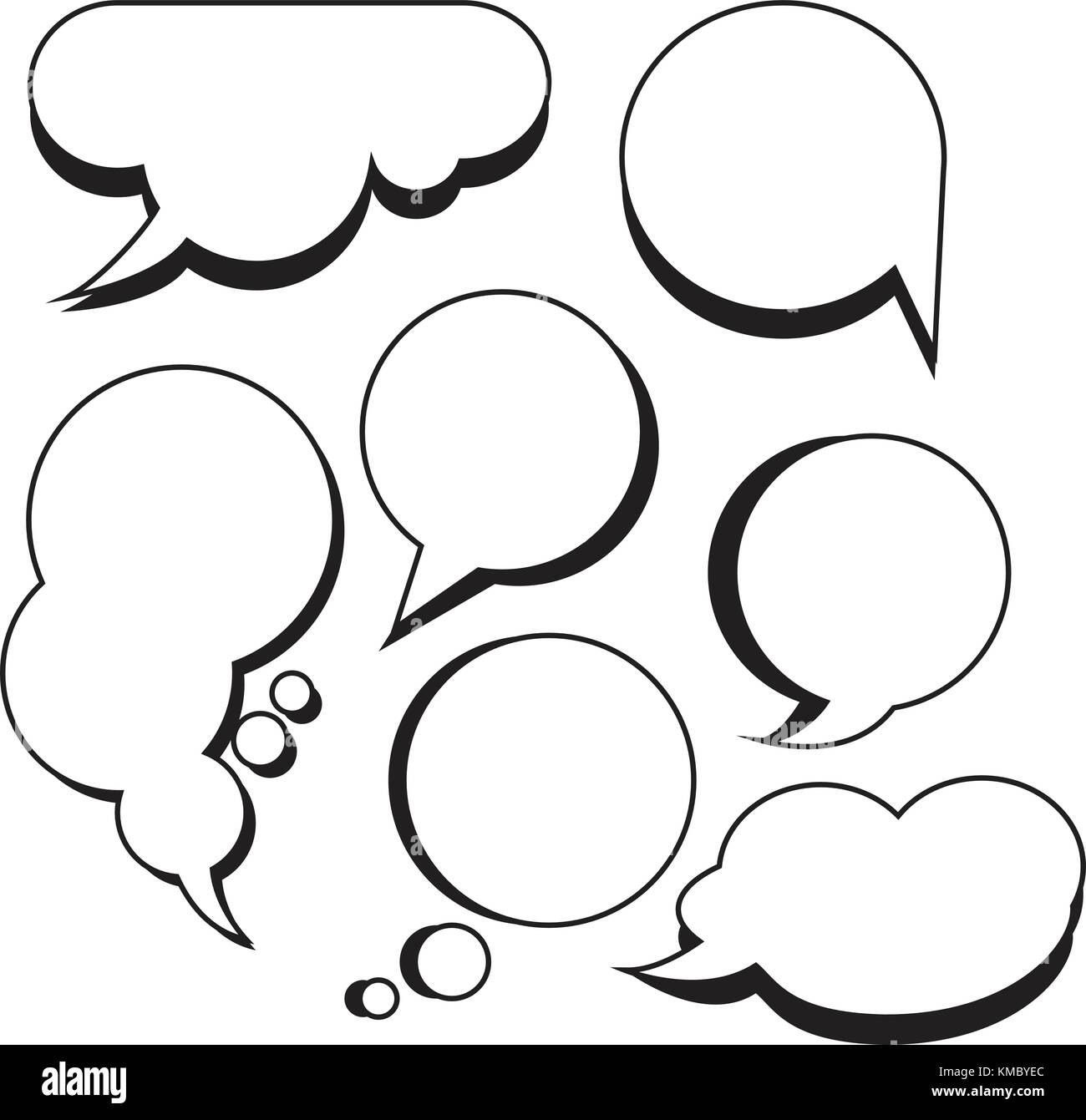 Comic bubbles and clouds cartoon text boxes set with blank comic text speech vector illustration.Set of  chat bubbles. Stock Vector