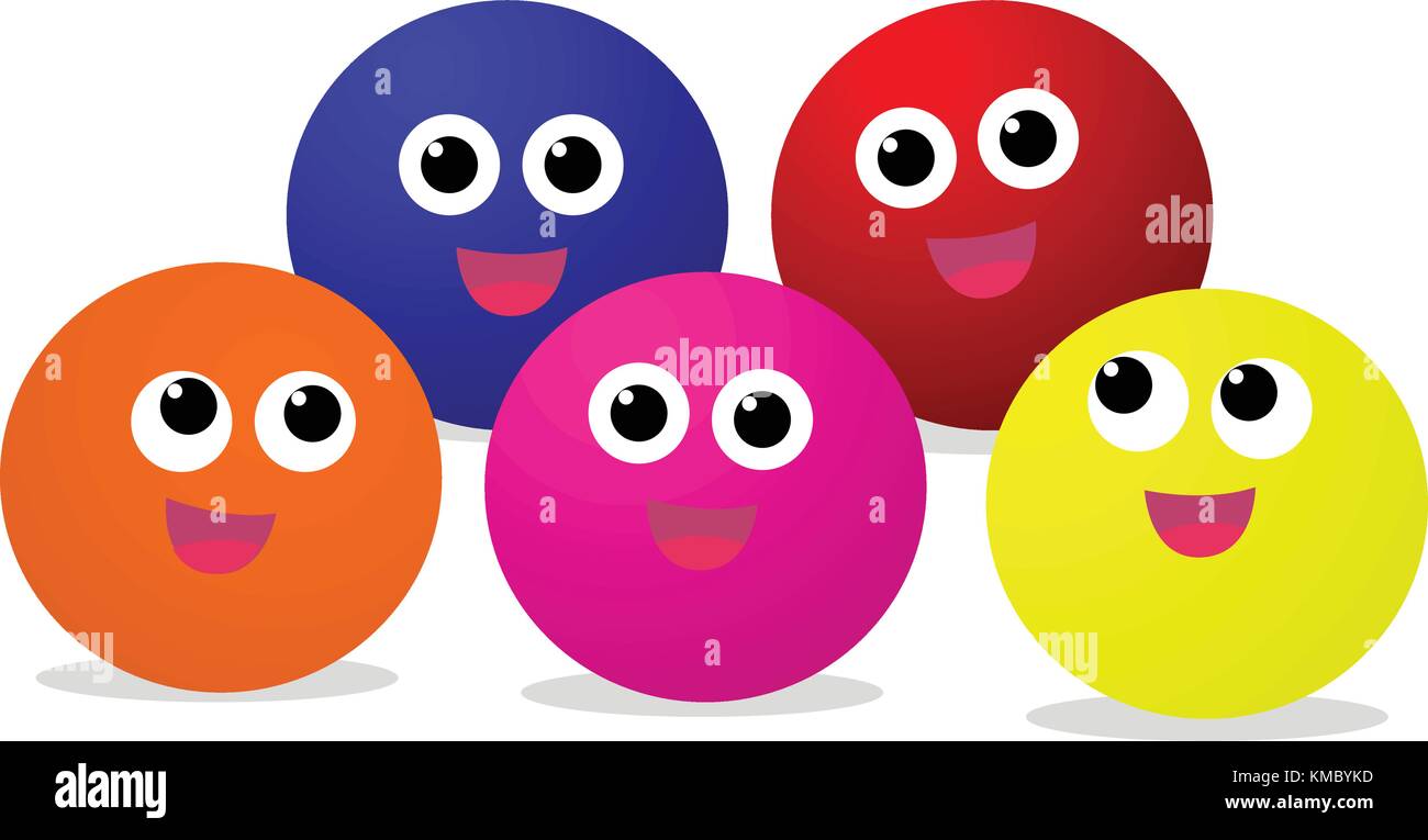 Colorful baby Balls with smiley face vector on white background Stock Vector