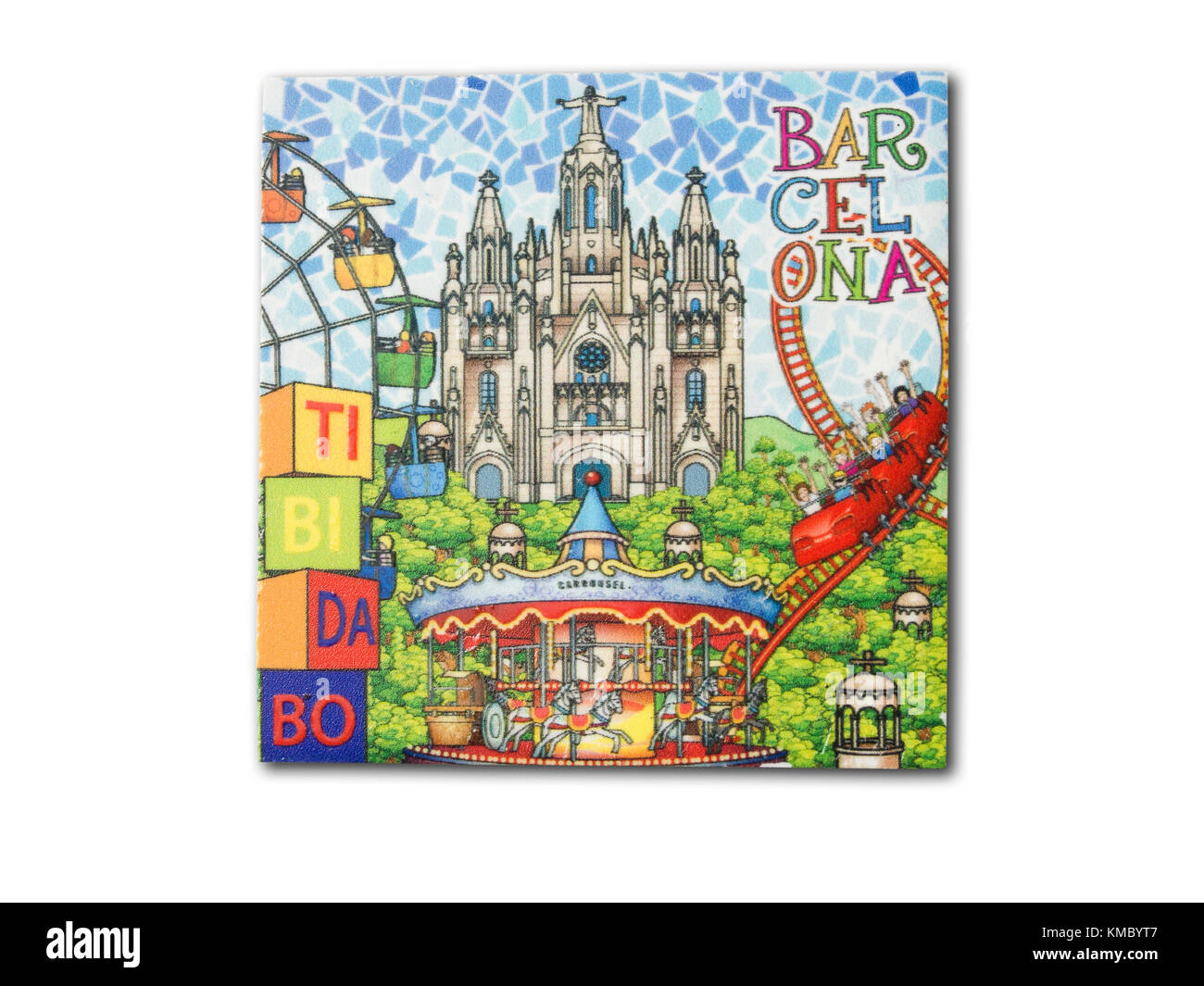Barcelona souvenir refrigerator magnet isolated on white background Stock Photo